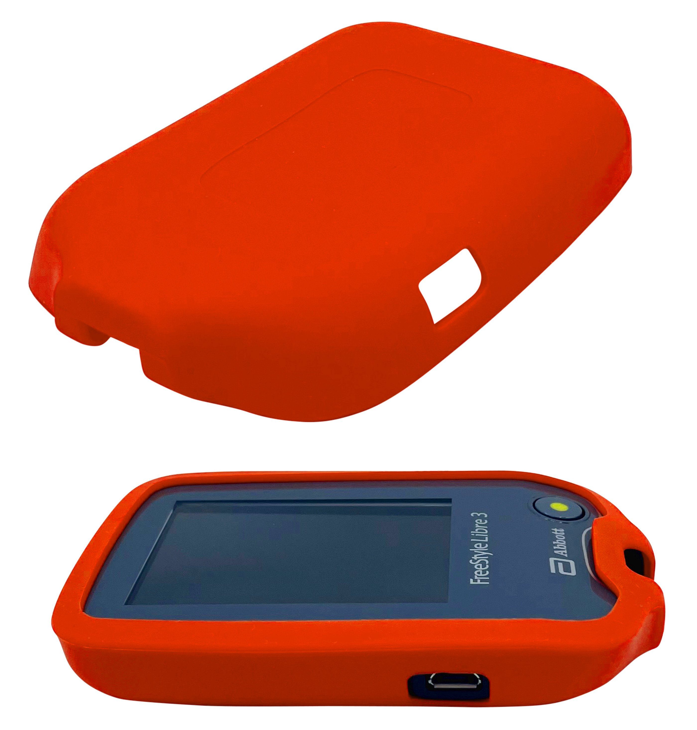 SEWAS Diabetic Care Schutz-Set Schutzhülle für Freestyle Libre 3 inkl. 2x Displayschutz, Orange-Rot Freestyle Libre 1,2 & 3