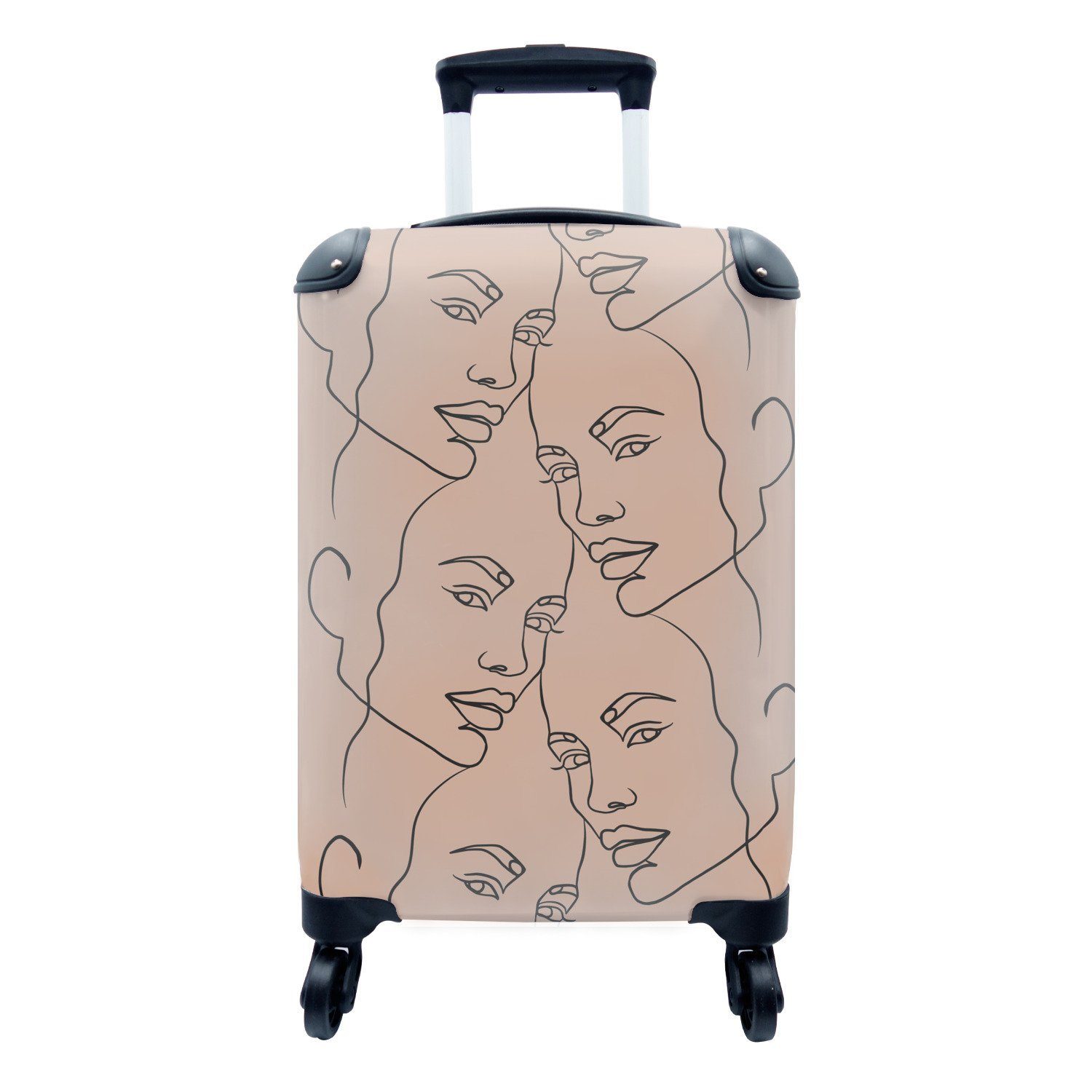 MuchoWow Handgepäckkoffer Pastell - Gesichter - Beige, 4 Rollen, Reisetasche mit rollen, Handgepäck für Ferien, Trolley, Reisekoffer