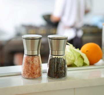 SOTOR Pfeffermühle Salz und Pfeffermühle,Gewürzmühlen Edelstahl Salzmühle und Gewürzmühle, (2 Stück), mit Mahlwerk aus Keramik