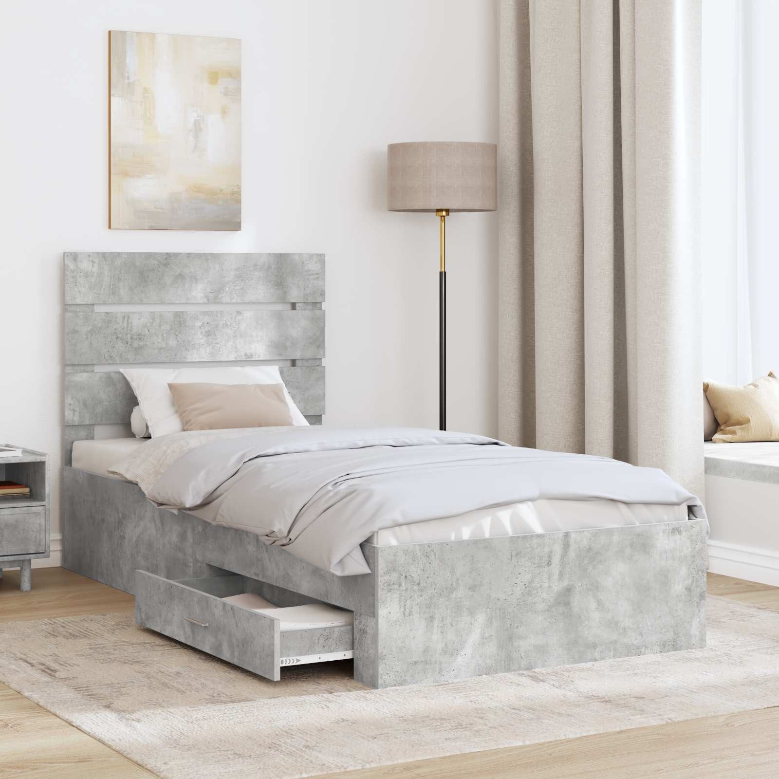 furnicato Stauraumbett Bettrahmen mit Schubladen 100 x 200 cm Beton Grau (1-tlg), Stauraumbett mit integrierten Schubladen für dein Schlafzimmer