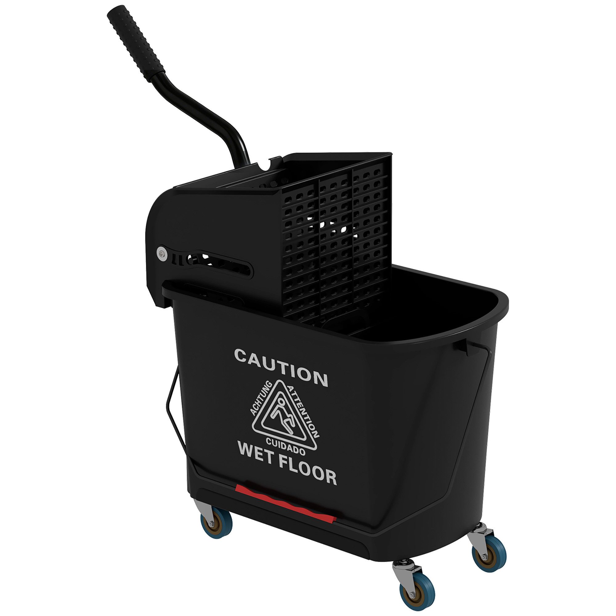 HOMCOM Putzeimer Reinigungswagen mit Wischmopp, 20 L Eimer, mit Trennwand, (Wischwagen, 1-tlg., Putzwage), mit Presse 2 Kammern Schwarz