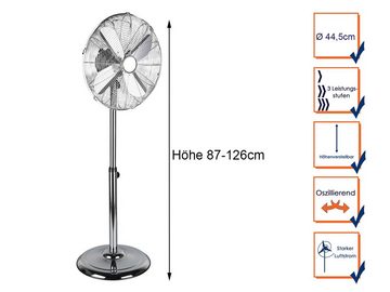 TRIO Leuchten Standventilator, Großer Chrom Zimmer Raum-Lüfter Windmaschine Stand Winderzeuger Ø44cm