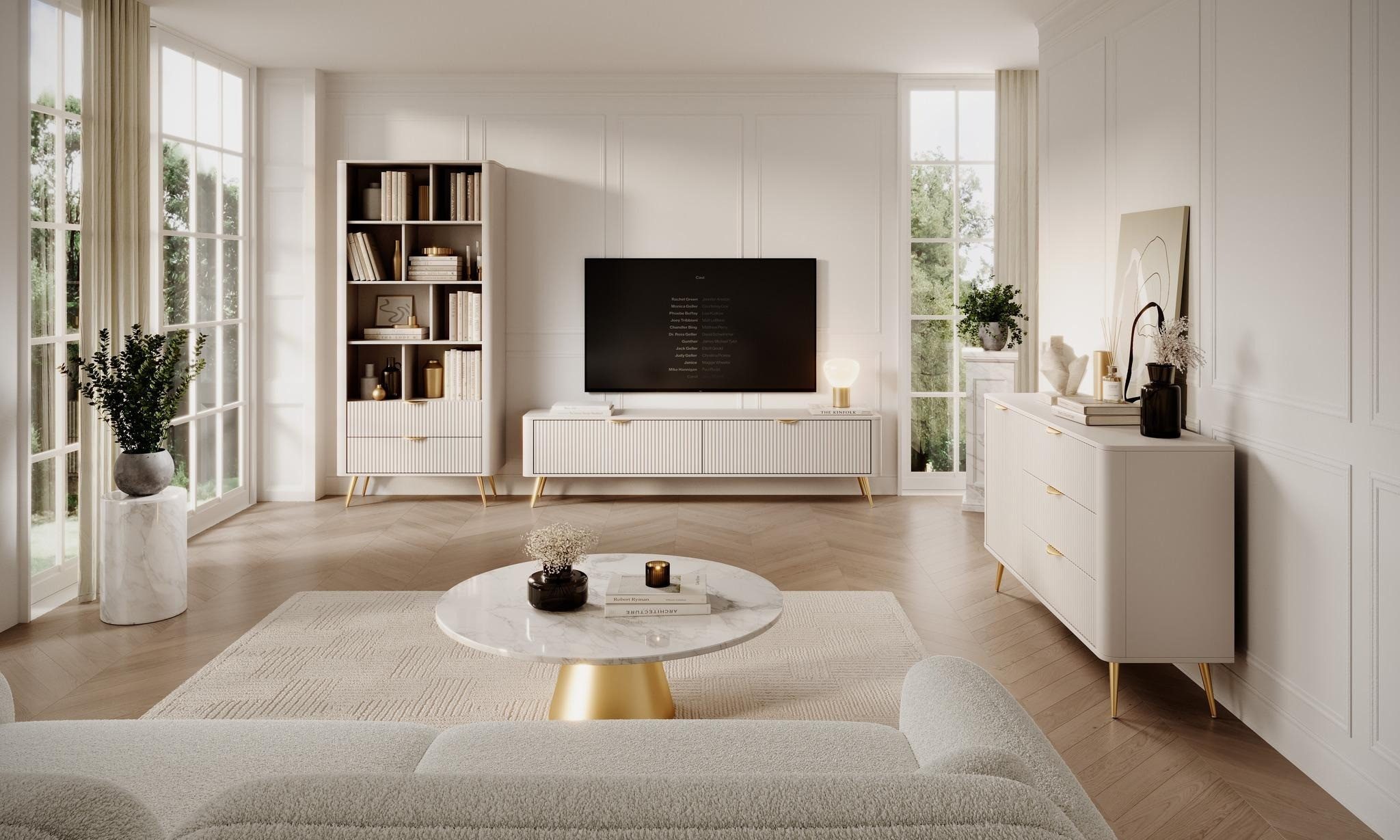 ROYAL24_MARKT Wohnzimmer-Set - Eleganz und Funktion in einem., (Wohnzimmer-Set, 3-St., Premium - RENO BEIGE), Modern – Fein – Exzellent.