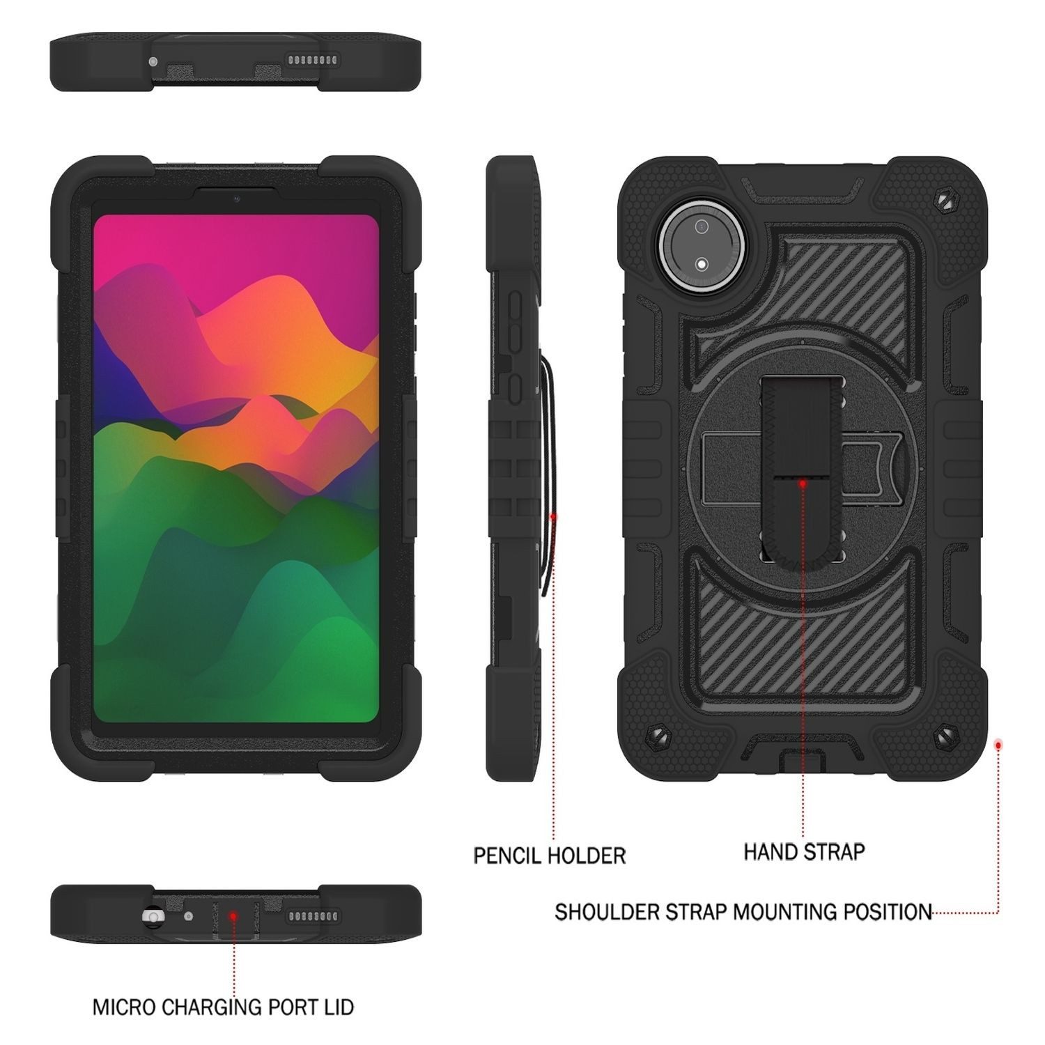 Wigento Tablet-Hülle Für Xiaomi Redmi Pad SE 8.7 360 Grad Rotation Hybrid PC Hülle Schwarz, 360-Grad Rotation, Schultergurt und Ständer