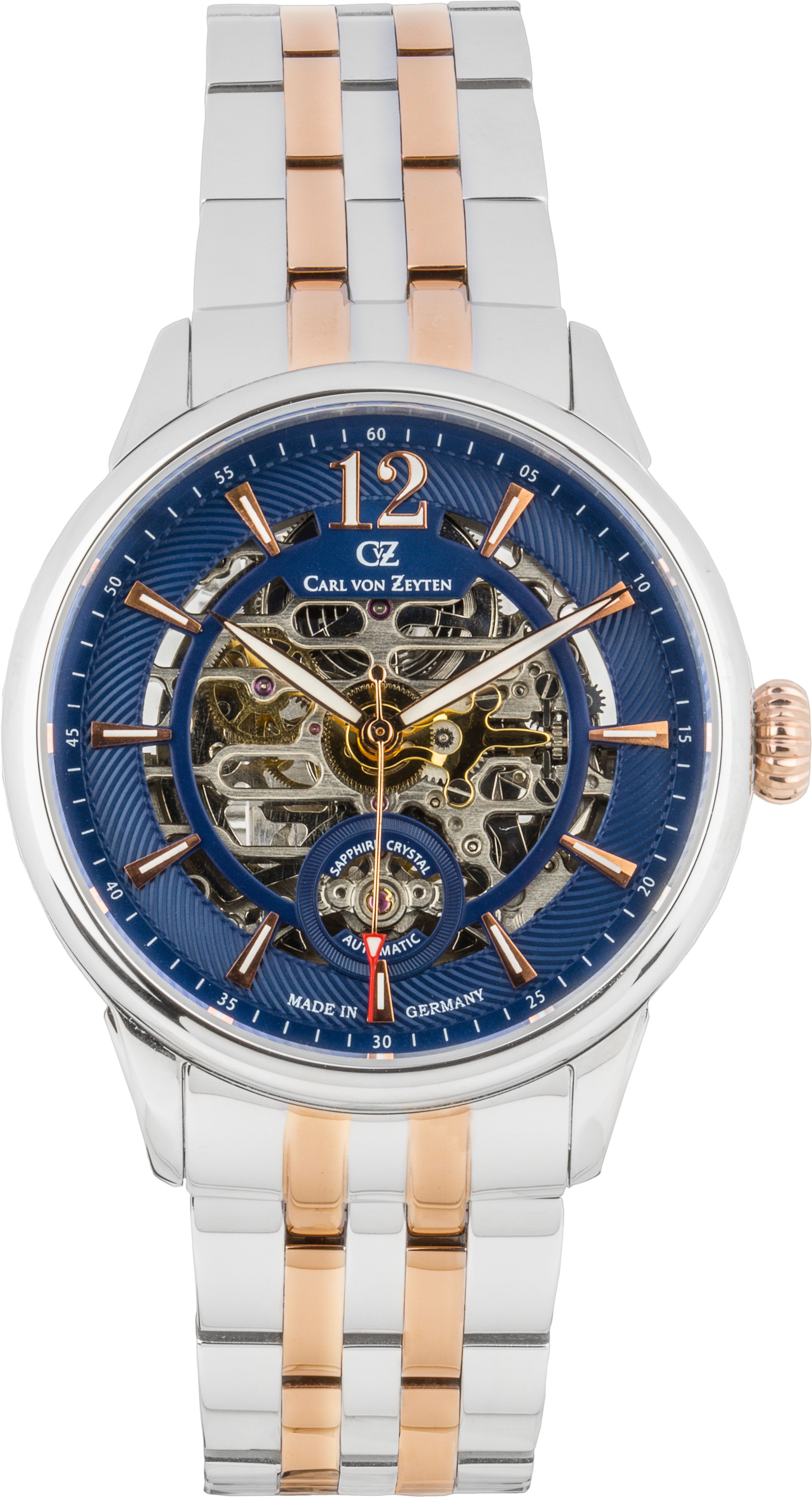 Carl von Zeyten Automatikuhr Schramberg CVZ0080BLRM, Armbanduhr, mechanische Uhr, Herrenuhr, bicolor, Made in Germany