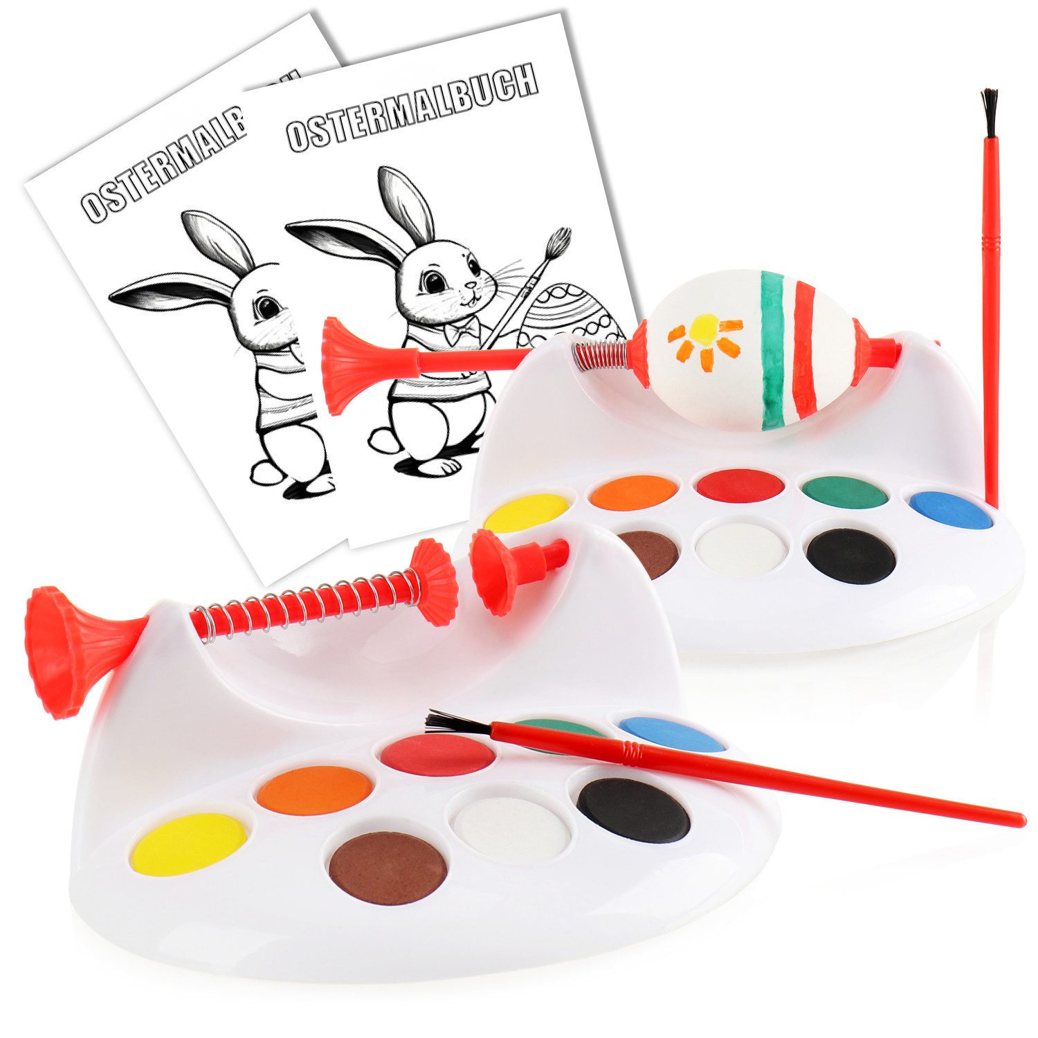 com-four Osterei Eiermalmaschine mit Malbuch, Pinsel und Farben, Malset für Ostereier - Kreatives Malzubehör für Ostern