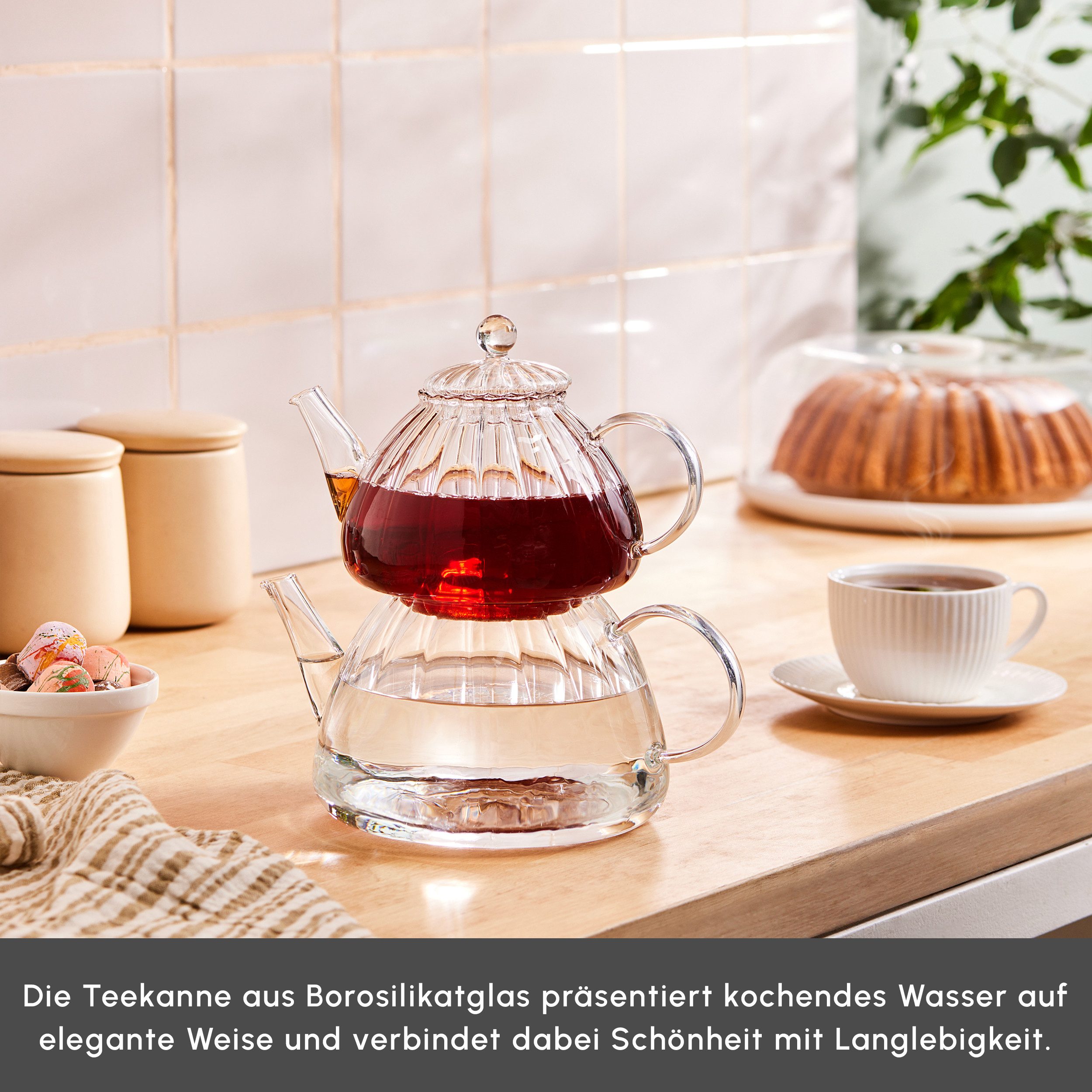 Karaca Teekanne Karaca Lori Borosilikat Glas-Teekannen-Set, 1.8L, Hitzebeständig