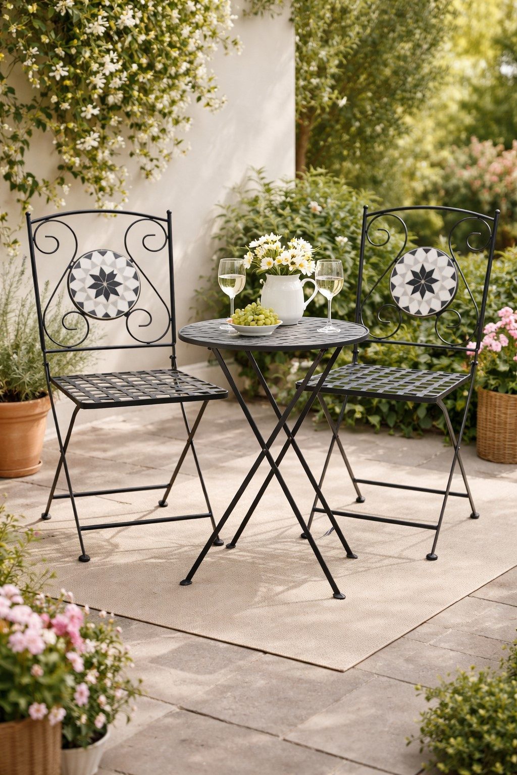 moebel-direkt-online Gartenstuhl aus Eisen, schwarz, Mosaikverziehrung, zusammenklappbar