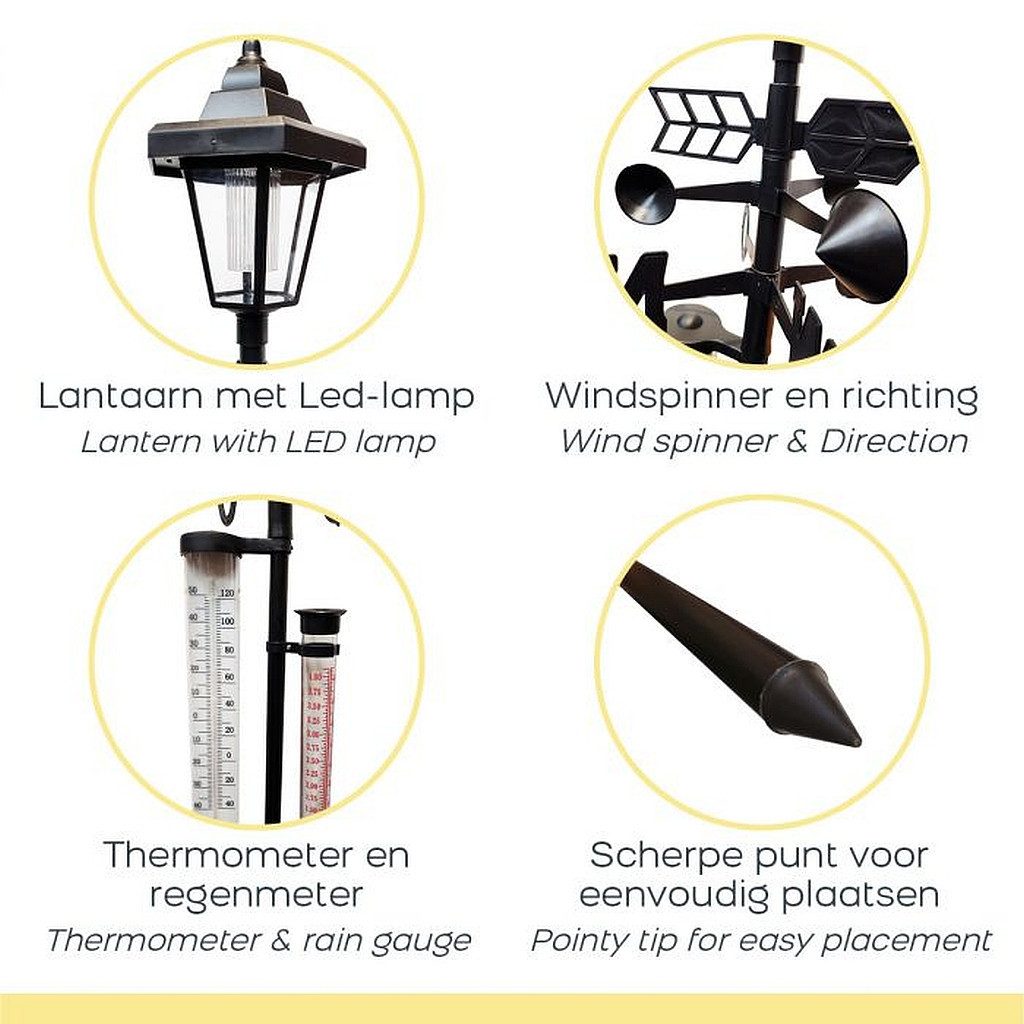 Orange-Planet Regenmesser Wetterfahne Außenthermometer Wetterstation Solar-Lampe Außenwetterstation