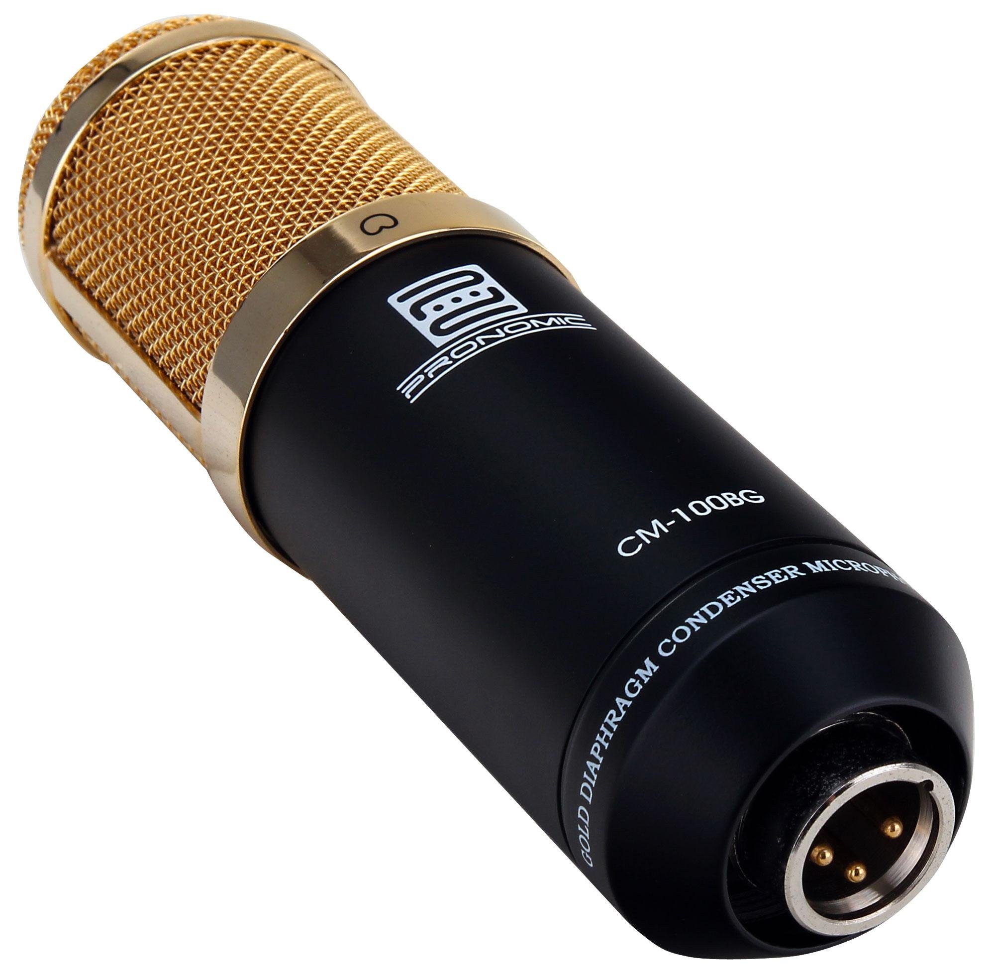 Pronomic Mikrofon CM-100 Studio Großmembranmikrofon (Ideal für Radioproduktion, Podcast oder Hörspiel, 4-tlg), Kondensator Mic inkl. Mikrofonspinne & Windschutz