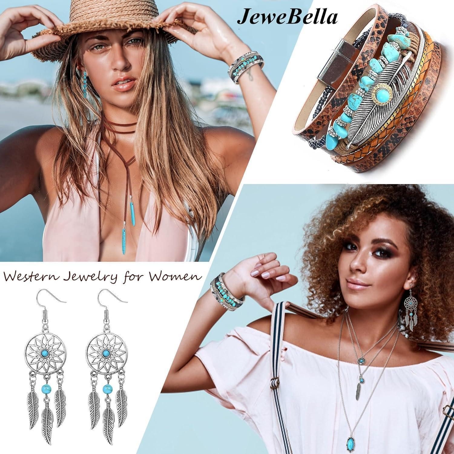 LuxusKollektion Schmuckset Bohemian Türkis Schmuck Set für Damen inkl. Halskette Ohrringe Armband