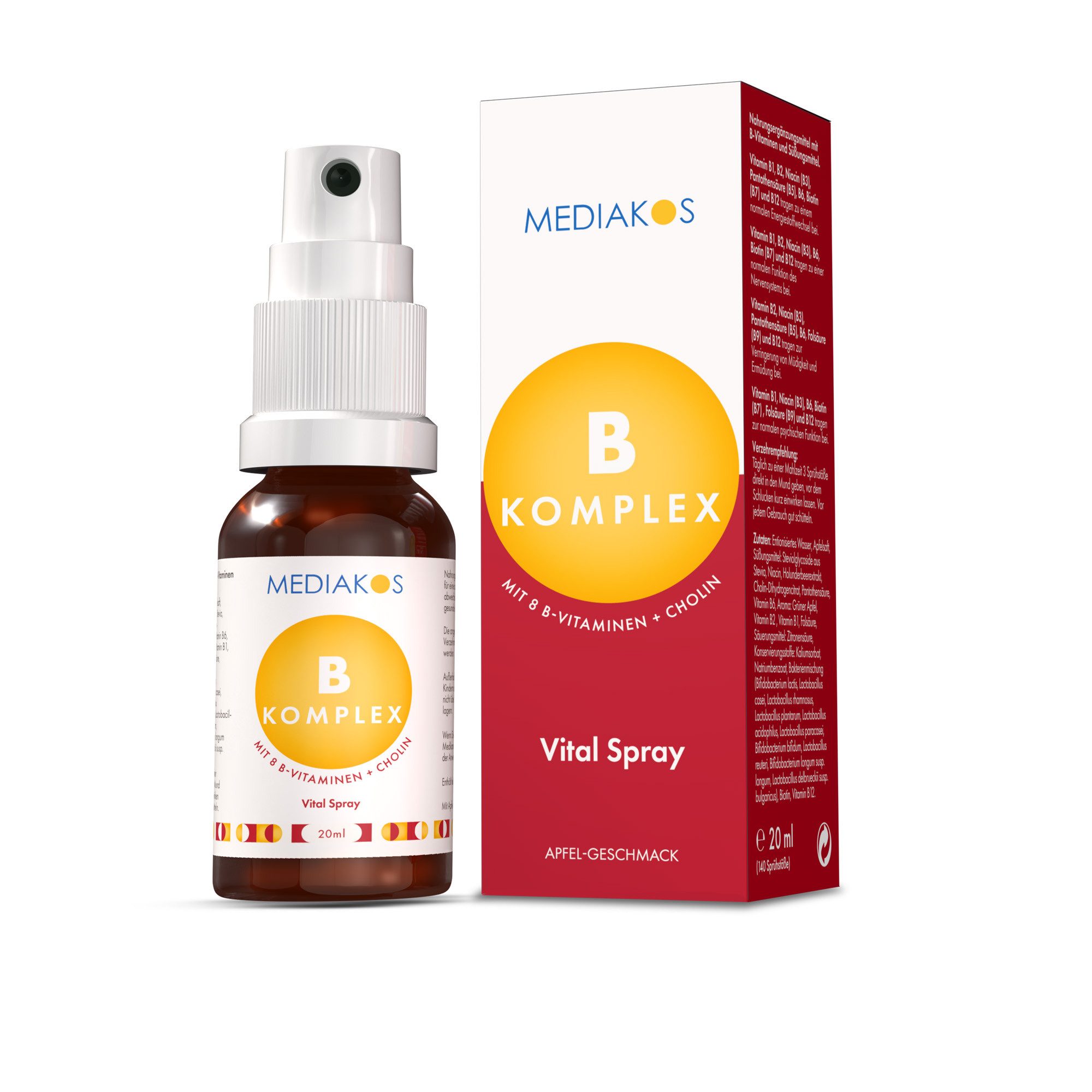 Mediakos Mediakos Vitamin B-Komplex Vital Spray, mit allen 8 B-Vitaminen & Cholin - für Energie, Nerven und Psyche & bei Müdigkeit – Vegan à 20 ml