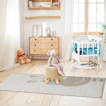 Kinderteppich Kinderzimmer Flachflor Läufer- 80x150cm - Pastell Beige Creme, payé, Rechteckig, Höhe: 1 mm, Süßer Zebra