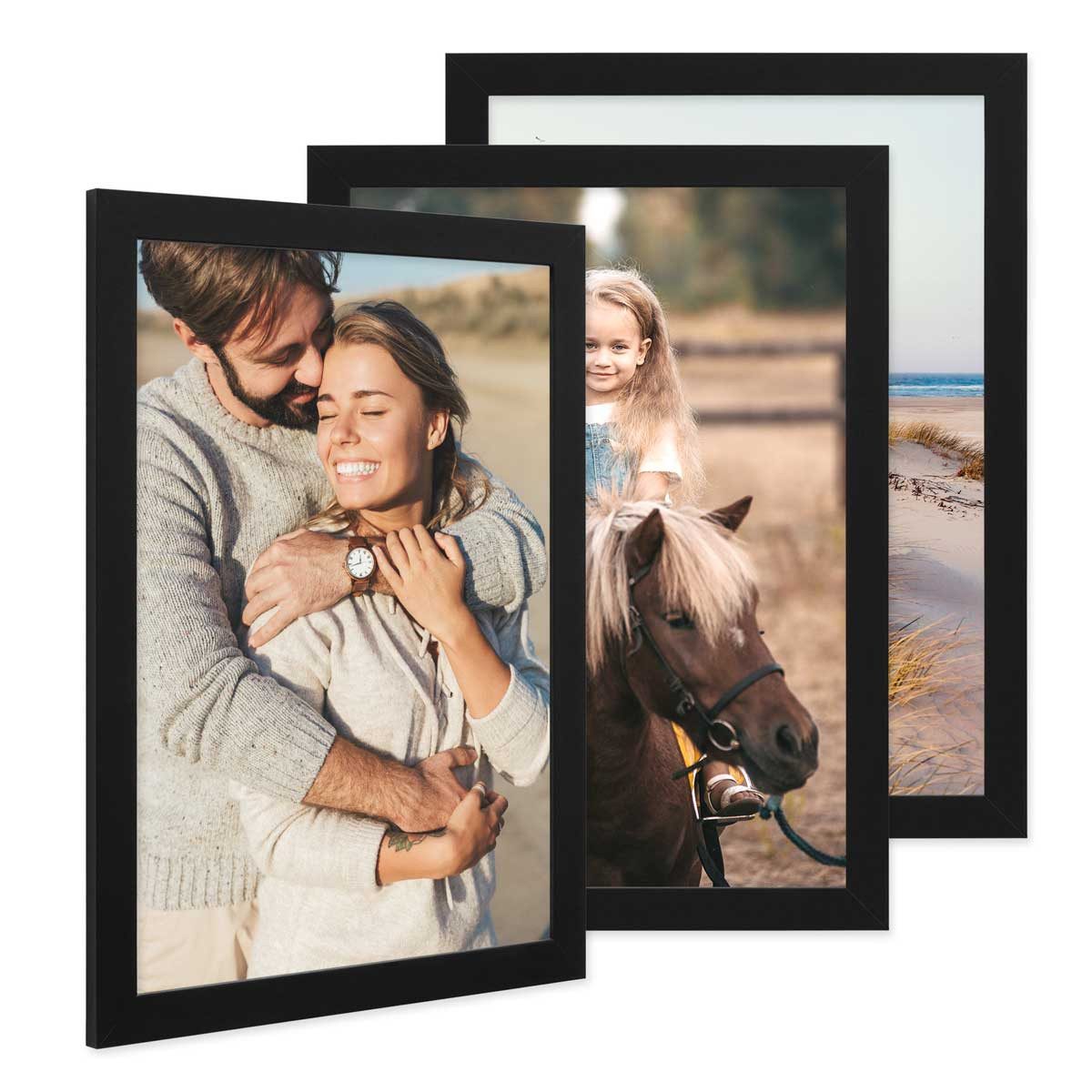 PHOTOLINI Bilderrahmen 3er Set breite Rahmen mit bruchsicherem Acrylglas für Fotos & Poster, für 3 Bilder (3er Set), im modernen Stil für Ihre stilvolle Wanddekoration