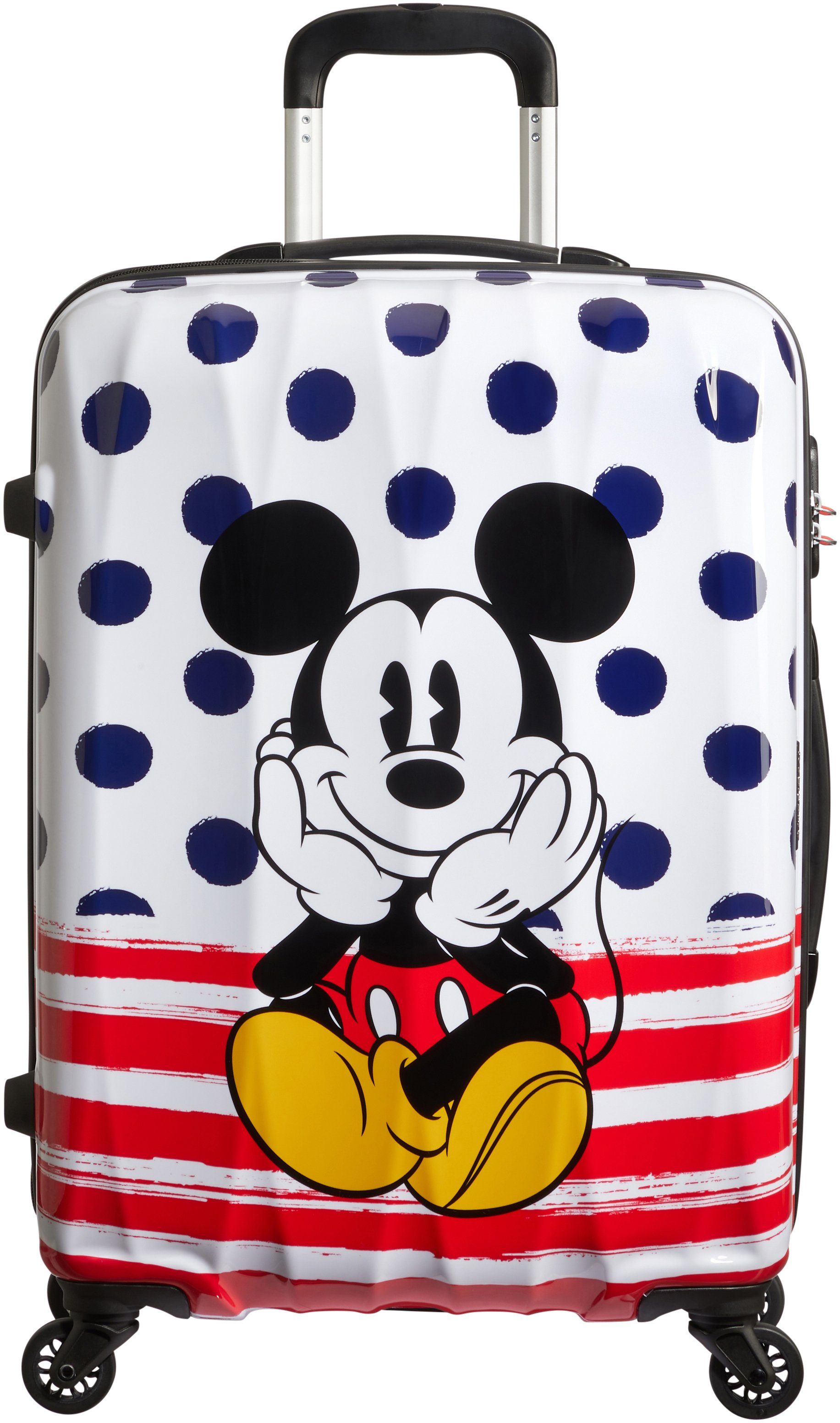 American Tourister® Hartschalen-Trolley Disney Legends, Mickey Blue Dots, 65 cm, 4 Rollen, Kinderkoffer Reisegepäck für Kinder Handgepäck TSA-Zahlenschloss