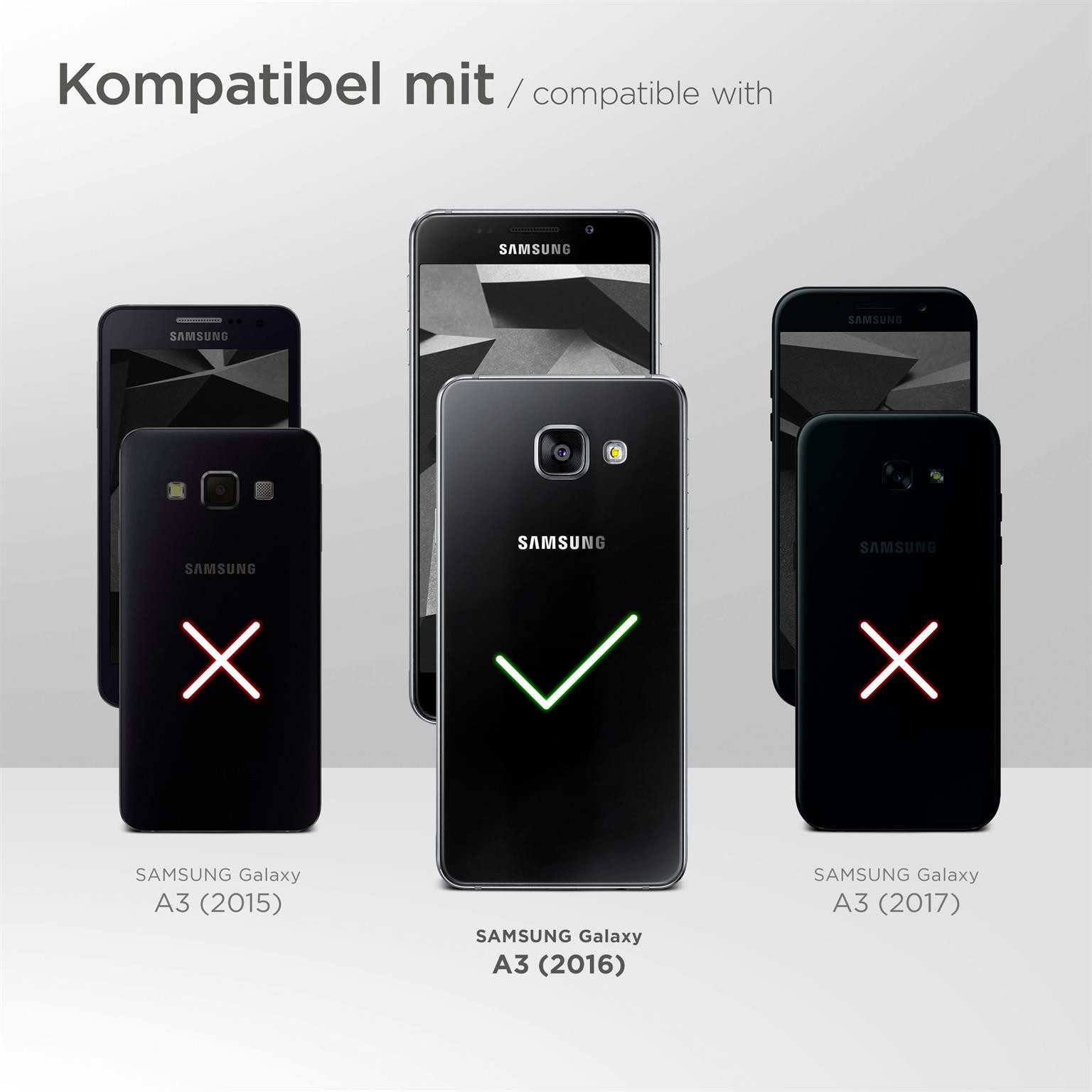 ONEFLOW Handyhülle für Samsung Galaxy A3 (2016) Premium Hülle Business Cover Schwarz 4,7 Zoll, 360 Grad Schutzhülle Flip Case Etui Klapphülle Dünn Leder Handy Tasche
