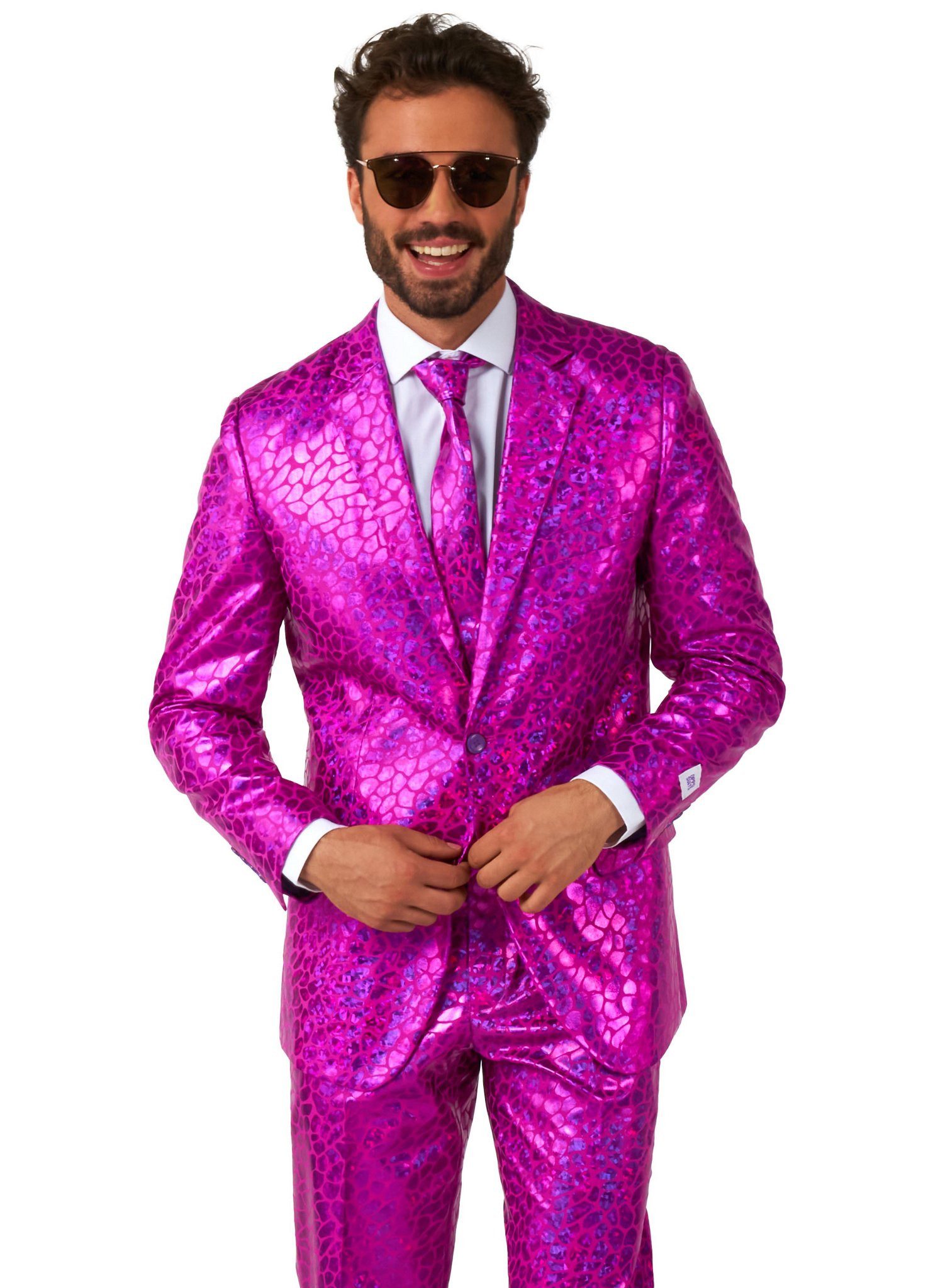 Opposuits Partyanzug Peppy Pink Anzug, Ein ganz seltenes Exemplar: die pink-metallische Disco-Echse!