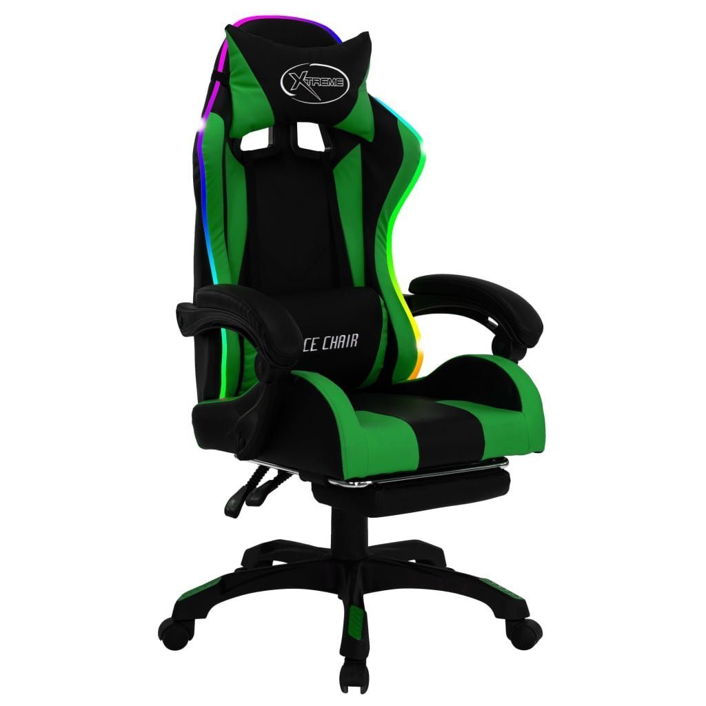 Kunstleder und Bürostuhl RGB Grün mit Schwarz LED-Leuchten vidaXL Gaming-Stuhl