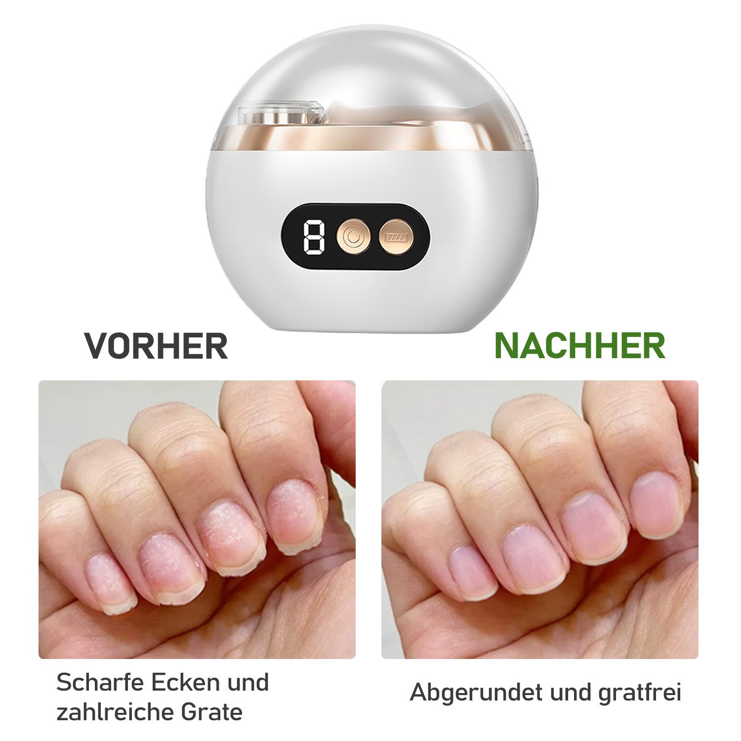 Refttenw Maniküre-Pediküre-Set Elektrischer Nagelknipser 2 in 1 Nagelzwicker mit LED & Auffangbox, LCD-Display, 3-Stufen, Kabellos