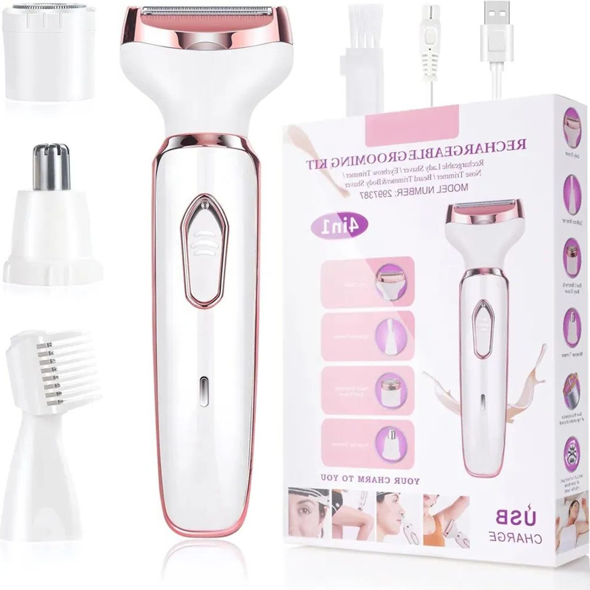 Welikera Elektrorasierer 4-in-1 Elektrischer Бритвы für Frauen, Intimrasierer, USB-Ladung