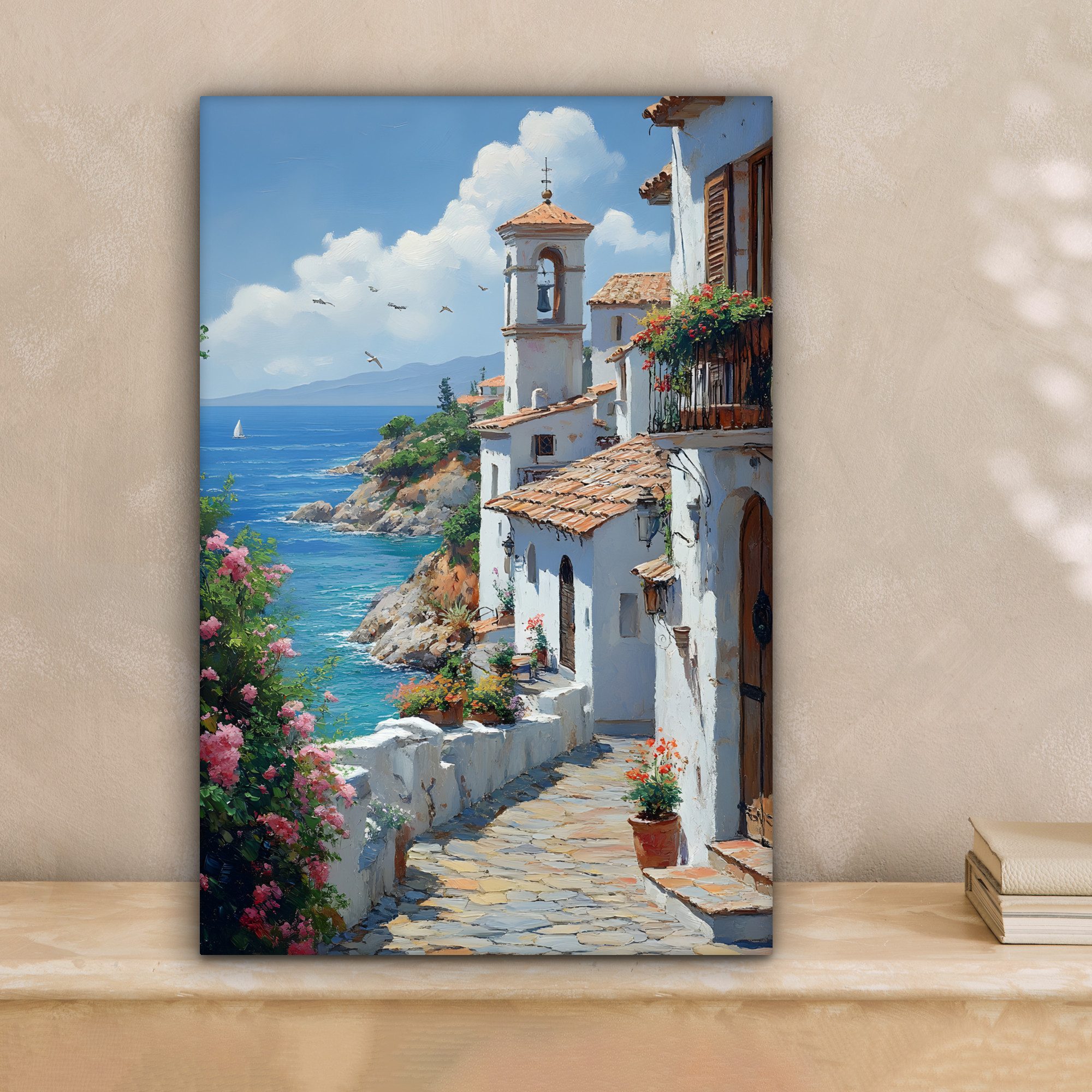 OneMillionCanvasses® Leinwandbild Häuser - Meer - Bäume - Blumen, Fotodruck günstig online kaufen