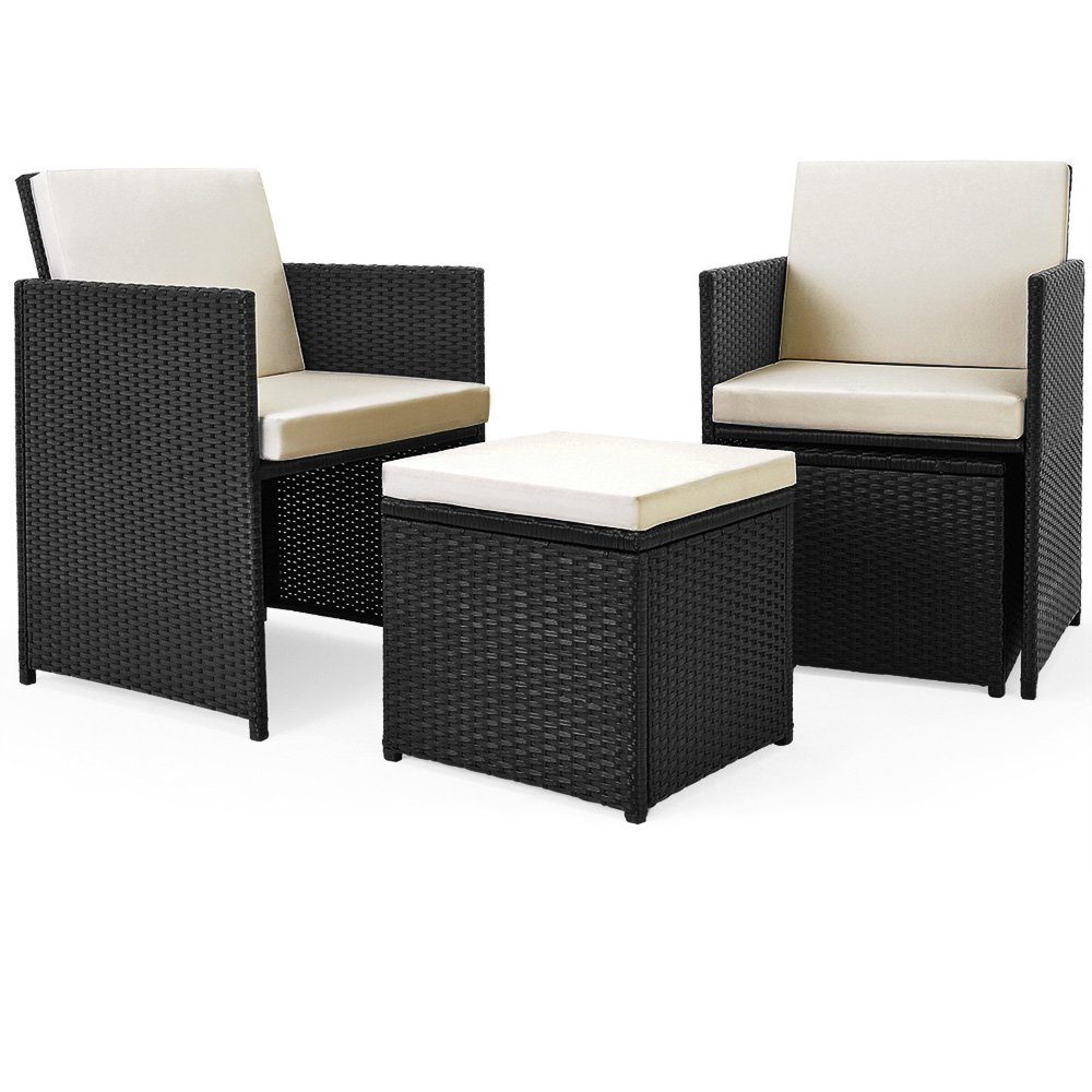 Casaria 180x120cm 7cm Set Stühle Polyrattan Cube, 6 Cube 4 Auflagen Hocker Tisch Sitzgruppe