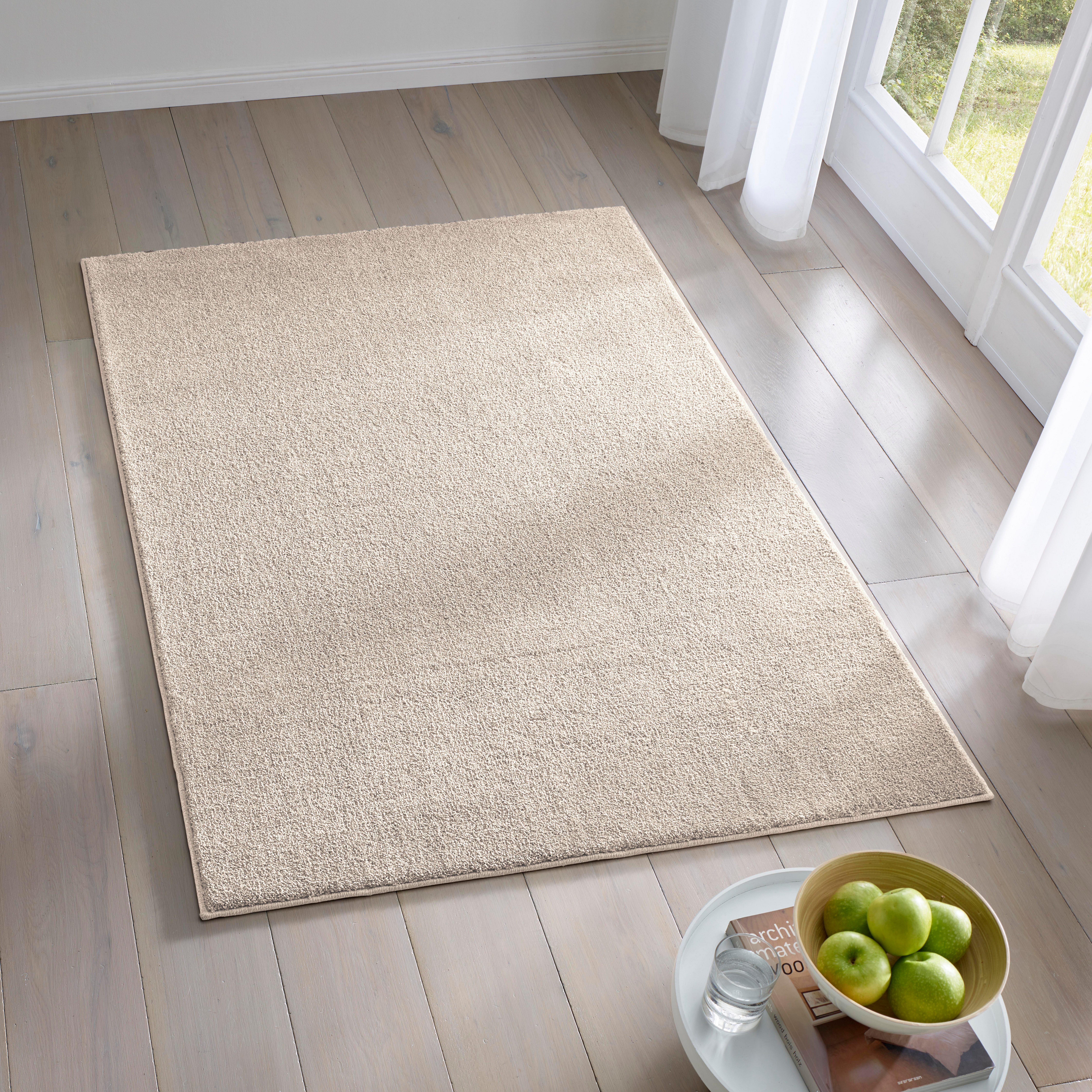 TaCa Home Teppich Kurzflor-Frisee-Teppich, rechteckig, Höhe: 9 mm, Wohnzimmer Esszimmer Schlafzimmer Kinderzimmer, Creme - 80 x 150 cm
