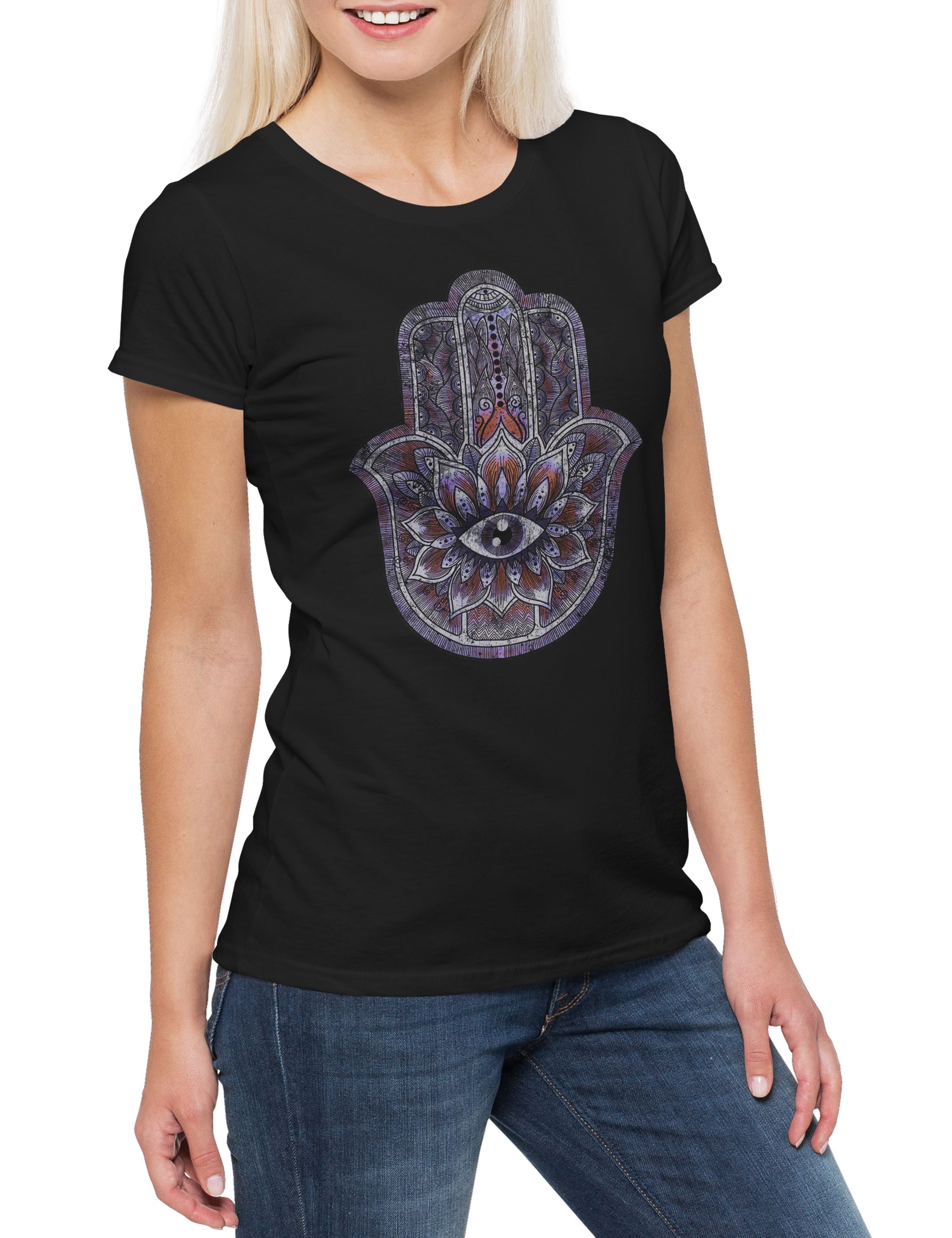 Print-Shirt Hamsa Damen T-Shirt Hand India Hand Der Fatima Symbol Insigna Sign