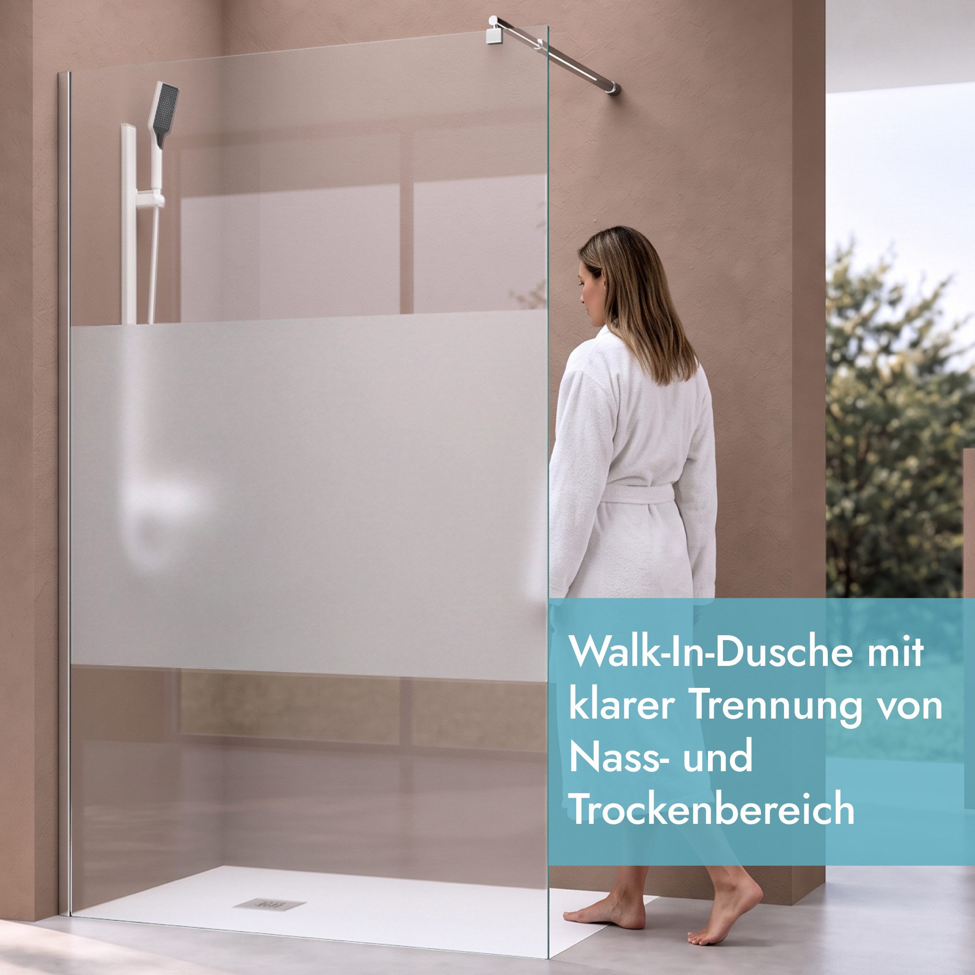 doporro Walk-in-Dusche Duschwand Duschabtrennung 8mm ESG Stabilisator aus Edelstahl Bremen, Einscheibensicherheitsglas – Bild 2 von 5