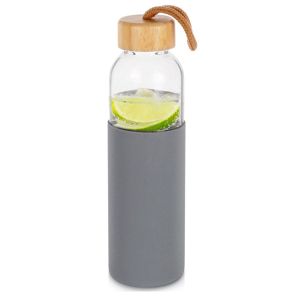 Vilde Trinkflasche Glas 500ml mit Silikonhülle aus Borosilikatglas, bruchfest, rutschfest