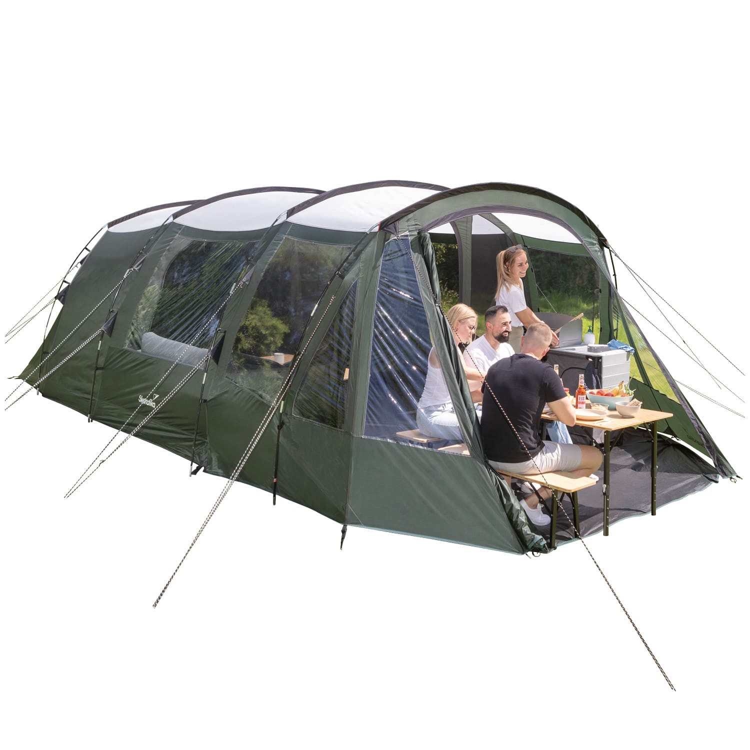 Skandika Tunnelzelt Canyon 5 Protect, 3 Eingänge, 210 cm Stehhöhe, 3000 mm Wassersäule, Sonnendach