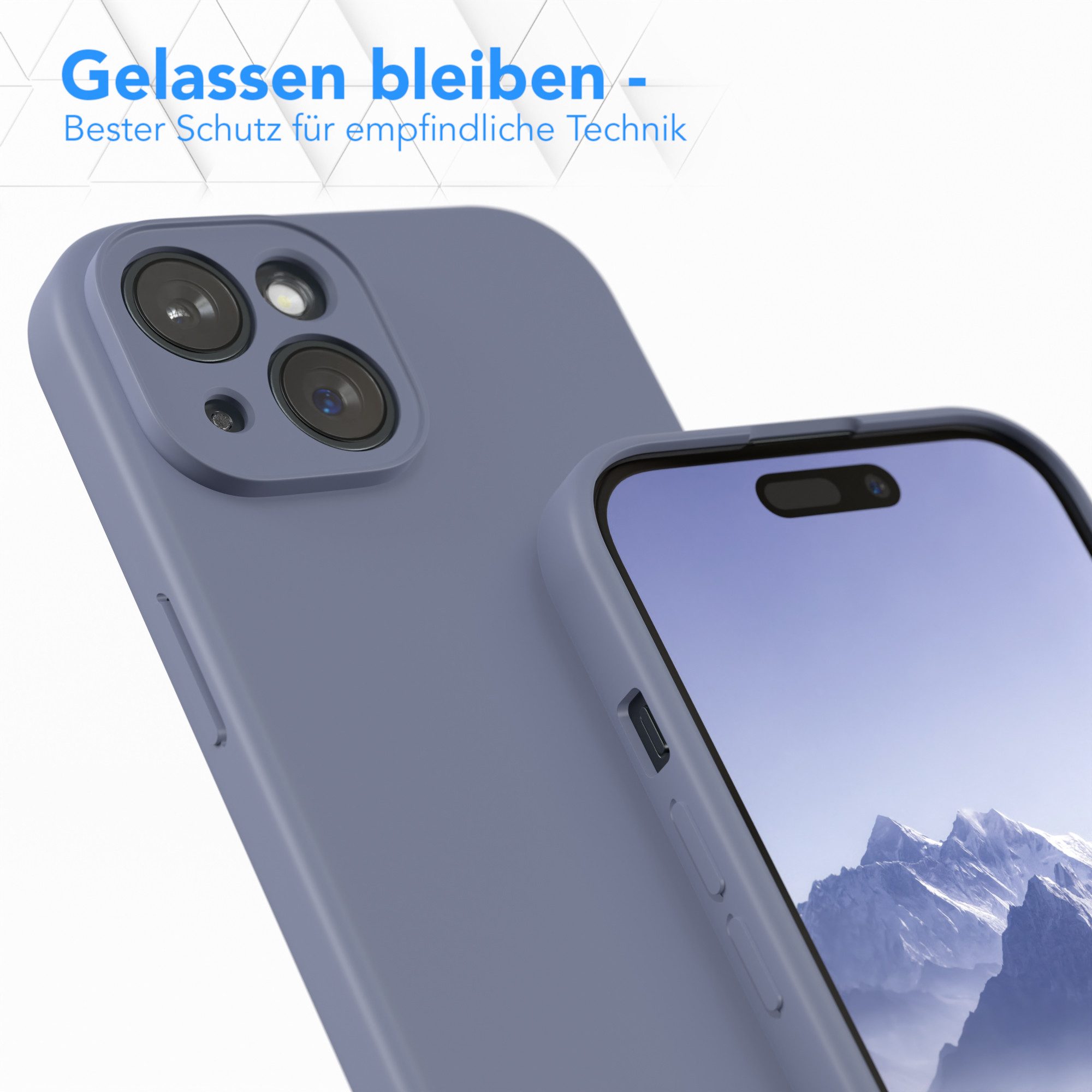 EAZY CASE Handyhülle für Apple iPhone 15 Hülle Silikon 6,1 Zoll, Silikon Schutzhülle mit Kameraschutz Matt Back Cover Soft Eis Blau – Bild 4 von 5