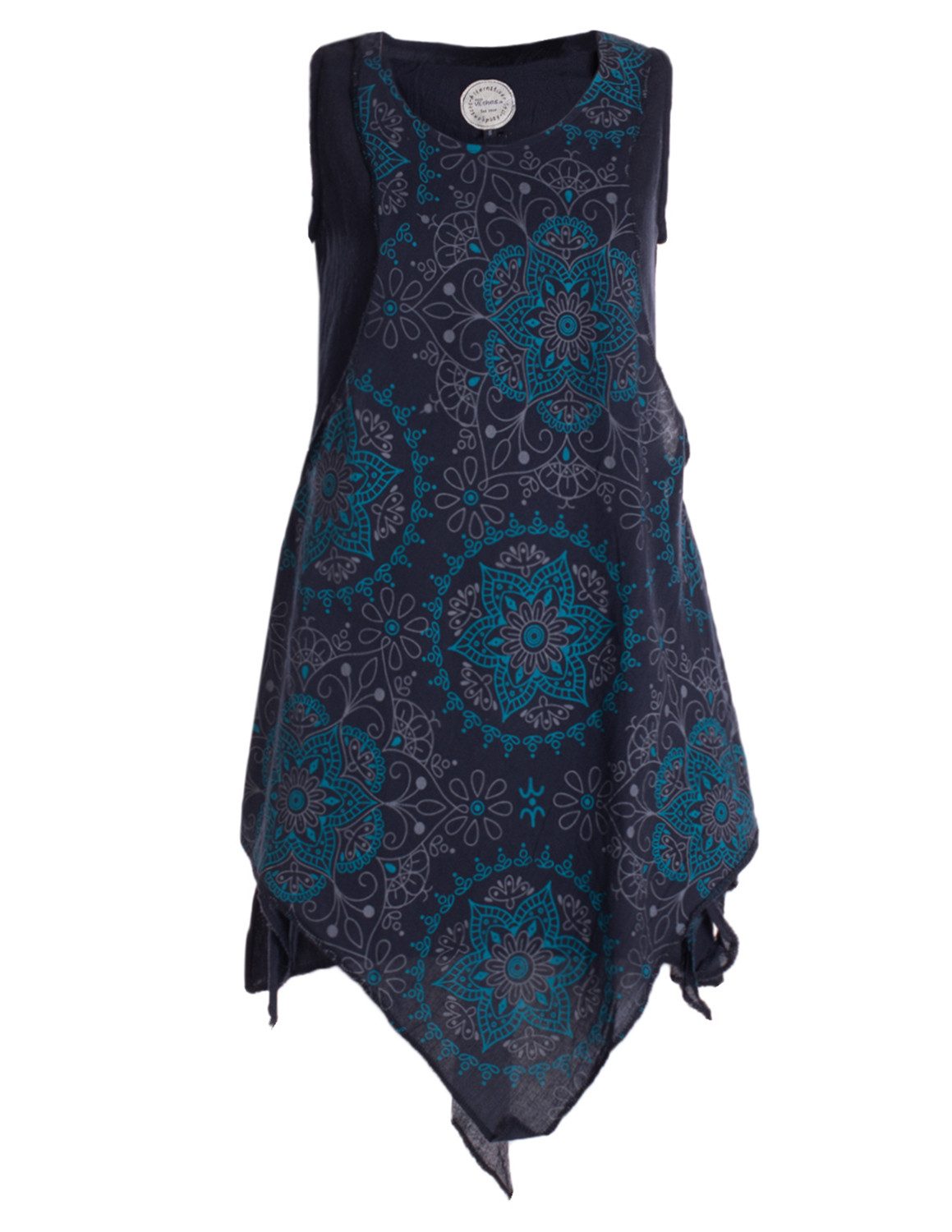 Zipfelkleid Lagenlook Kleid Damen Mandala Print Zipfel Baumwolle ärmellos