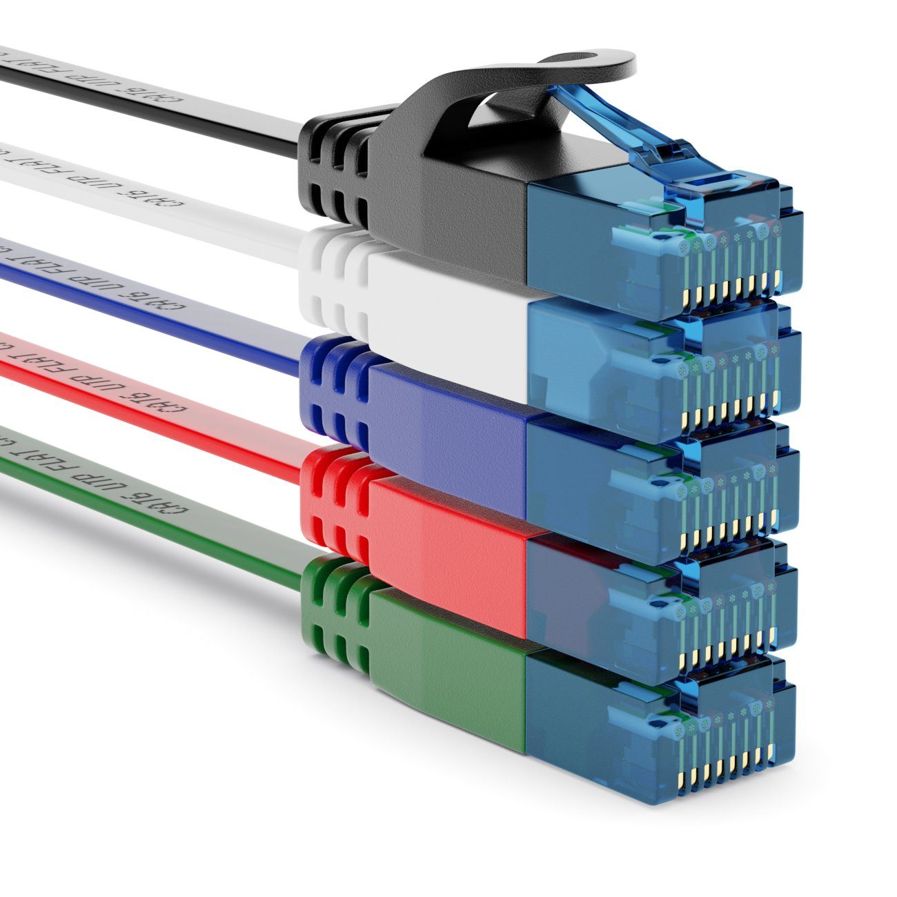 deleyCON 5x 1m CAT6 Flaches Netzwerkkabel 1,5mm Flachbandkabel U-UTP RJ45 Bunt LAN-Kabel