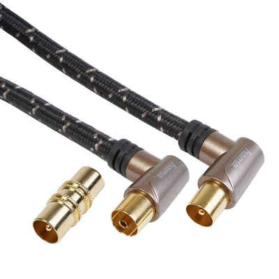 Hama HQ 1,5m Antennen-Kabel 110db Koaxial-Kabel Braun Video-Kabel, Koaxial, Koaxial (150 cm), 90° Winkel-Stecker, Koax-Kabel, 4-Fach geschirmt, vergoldet, 1,5m lang