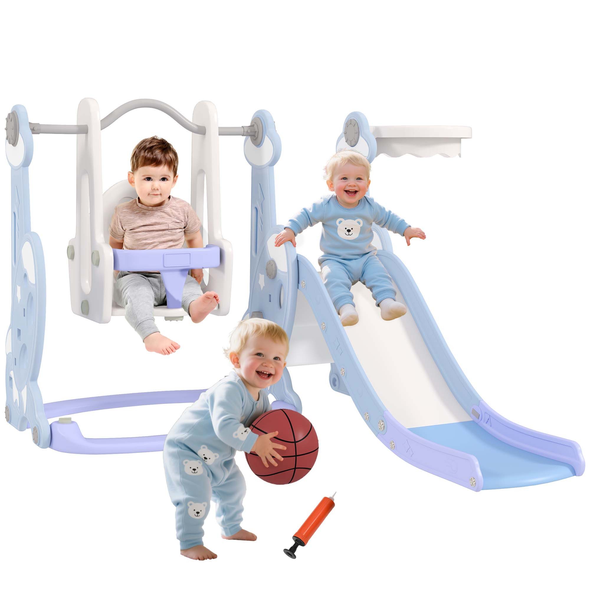 FELIXLEO Anbaurutsche Indoor Spielplatz Rutsch und Schaukelset Basketballkorb Blau, (1-tlg)