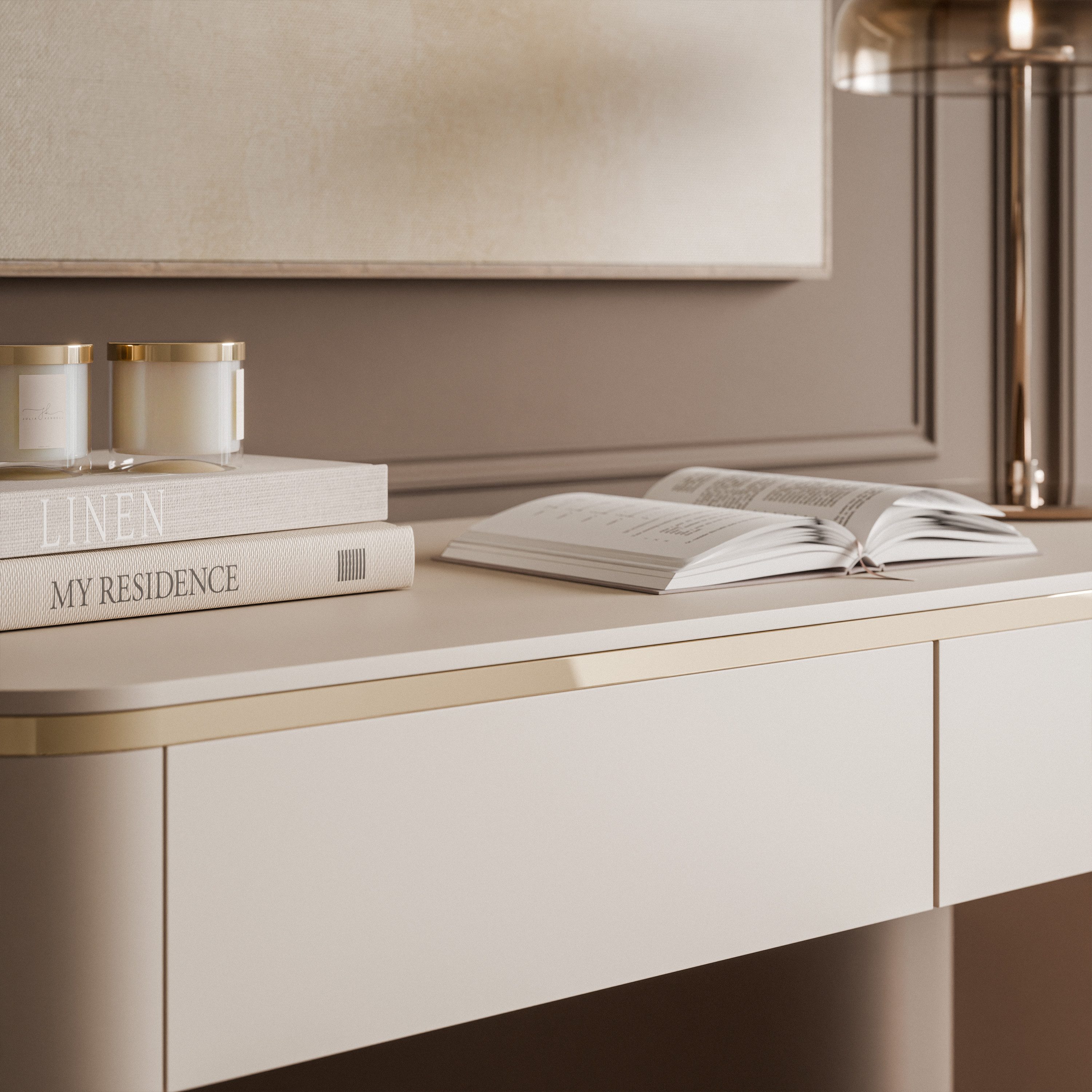 Lookway Konsolentisch AVELINE KASCHMIR mit goldenen Details und Schubladen – Bild 5 von 5