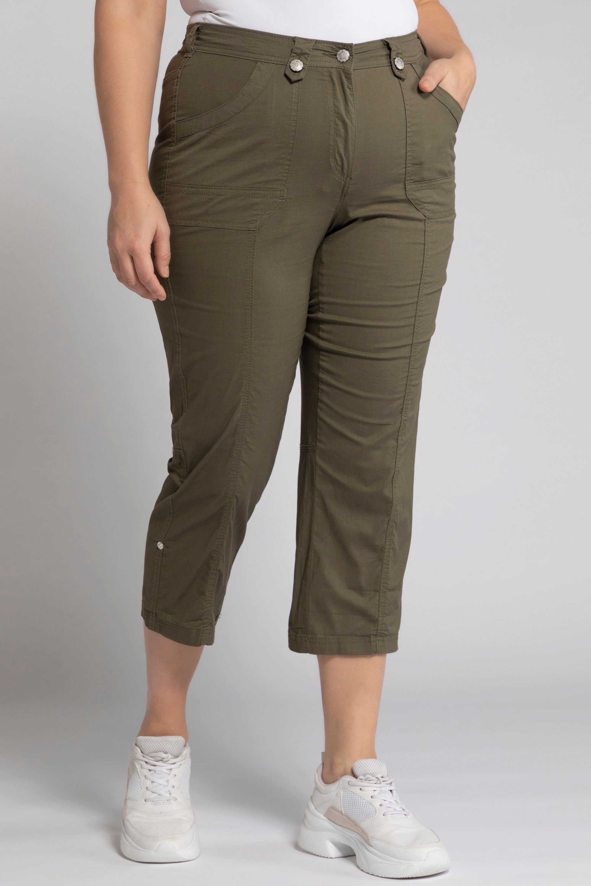 Popken Ulla Funktionshose khaki Komfortbund 7/8-Cargohose Krempelriegel