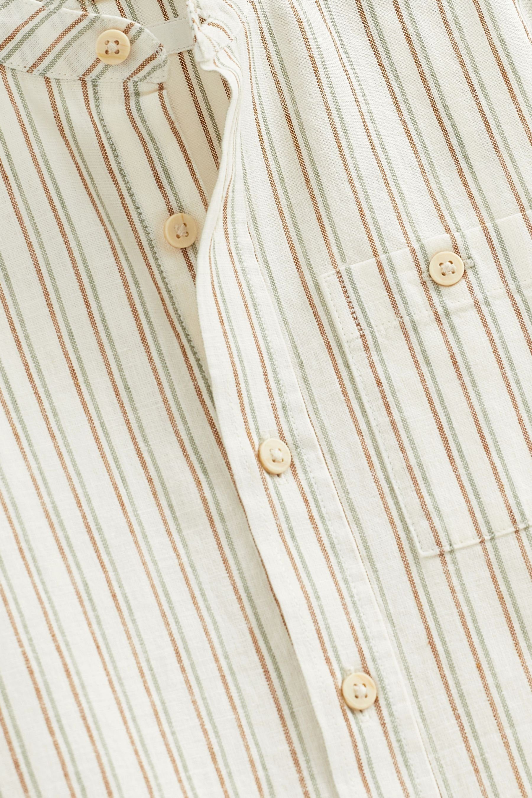 Ärmeln Langarmhemd Next Ecru Grandad-Hemd (1-tlg) Stripe mit White langen