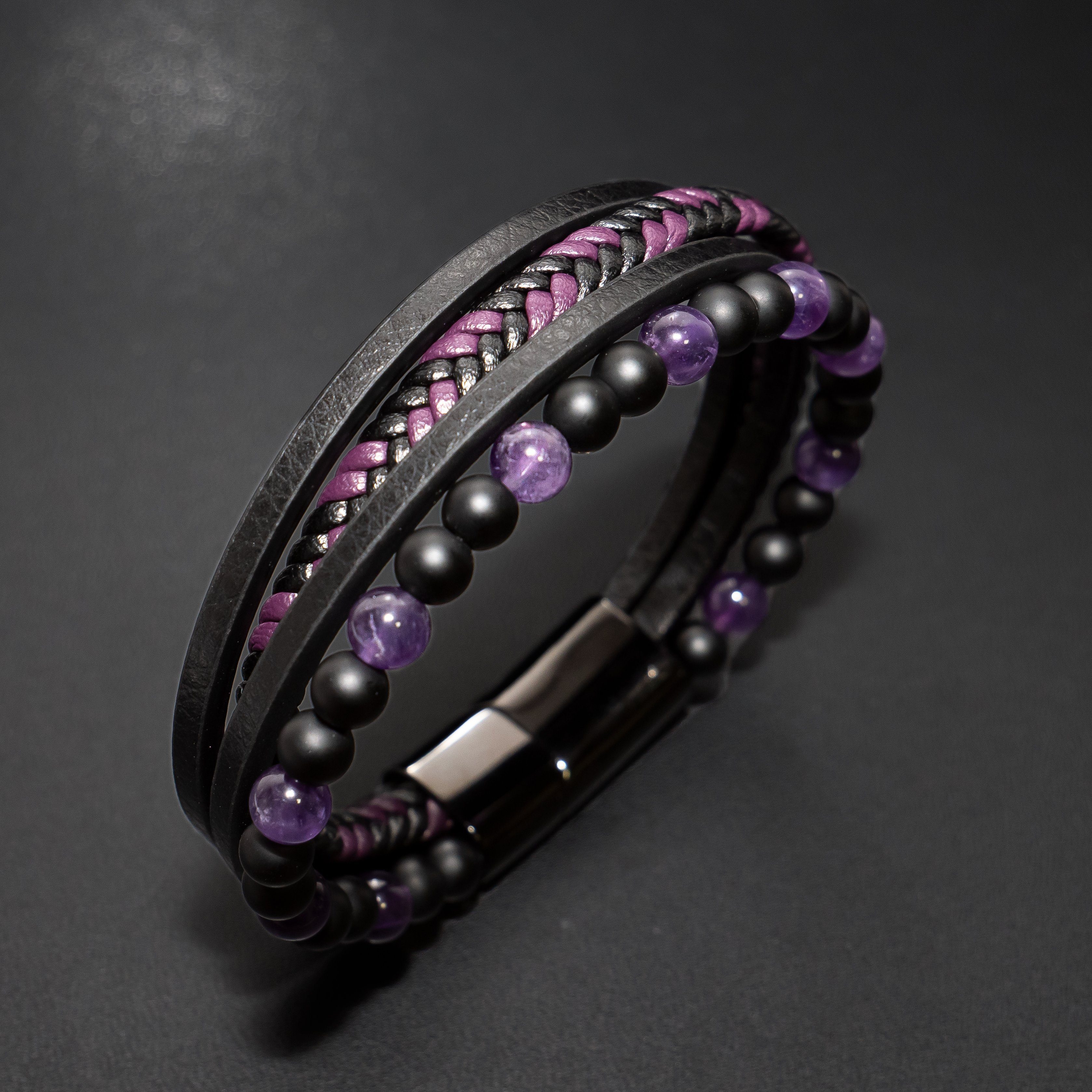 UNIQAL.de Lederarmband Lederarmband Herren "FANCY" Perlenarmband Naturstein Geflochten (Edelstahl, Echtleder, Casual Style, handgefertigt)