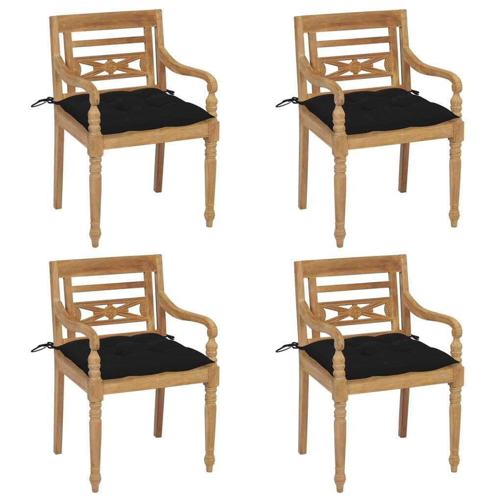 furnicato Gartenstuhl Batavia-Stühle mit Kissen 4 Stk. Massivholz Teak