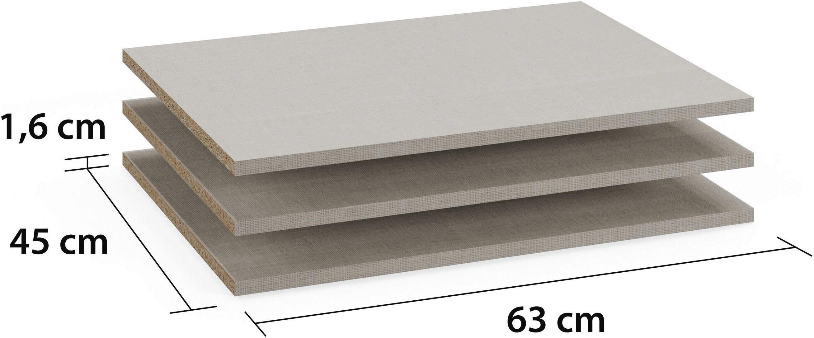rauch Einlegeboden Zubehör für Rauch-Schränke Garderobe Kleiderschrank Schrank (inklusive Befestigungselemente), 3er-Set Breite 63 cm, Tiefe 45 cm MADE IN GERMANY