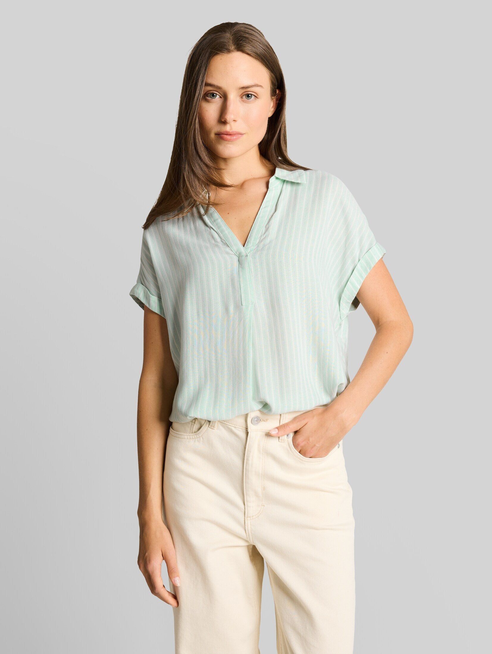 TOM TAILOR Kurzarmbluse Blusen & Shirts Loose Fit Bluse mit Streifenmuster