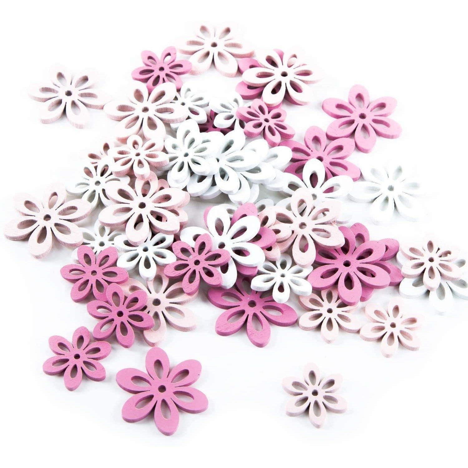 Logbuch-Verlag Dekofigur 48 kleine Streublumen aus Holz rosa pink weiß 2,5-3,5 cm - zum Streuen
