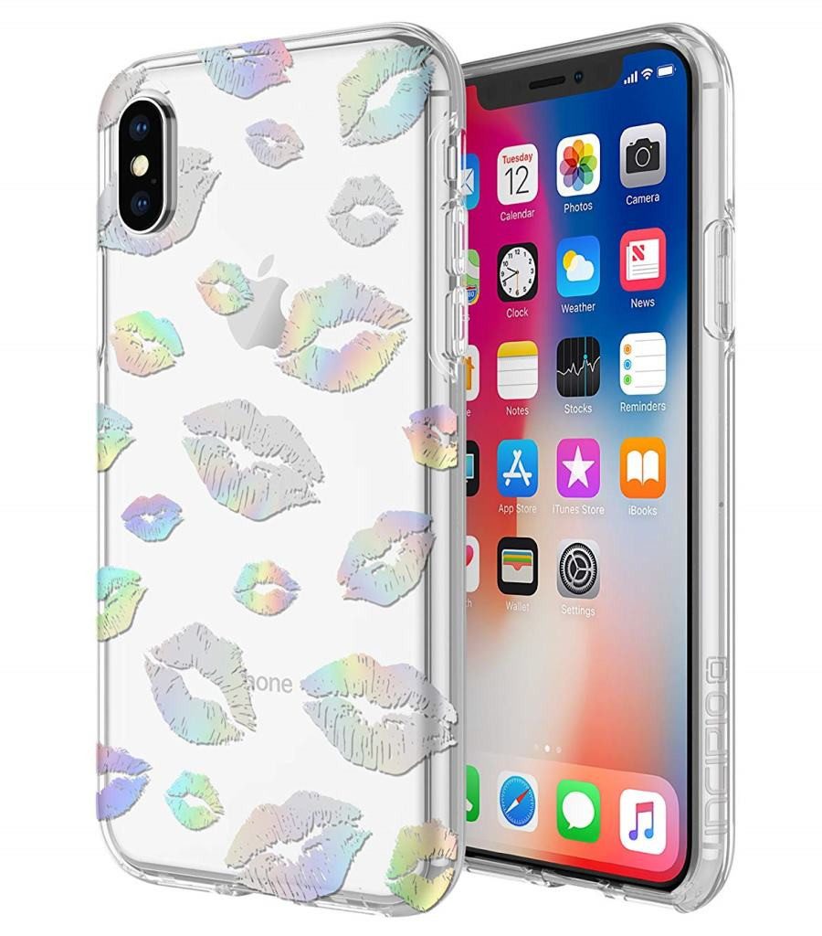 Incipio Handyhülle Design Series Cover Kiss für Apple iPhone X/Xs 14,73 cm (5,8 Zoll), Farbe Klar mit Kuss-Mund Motiven