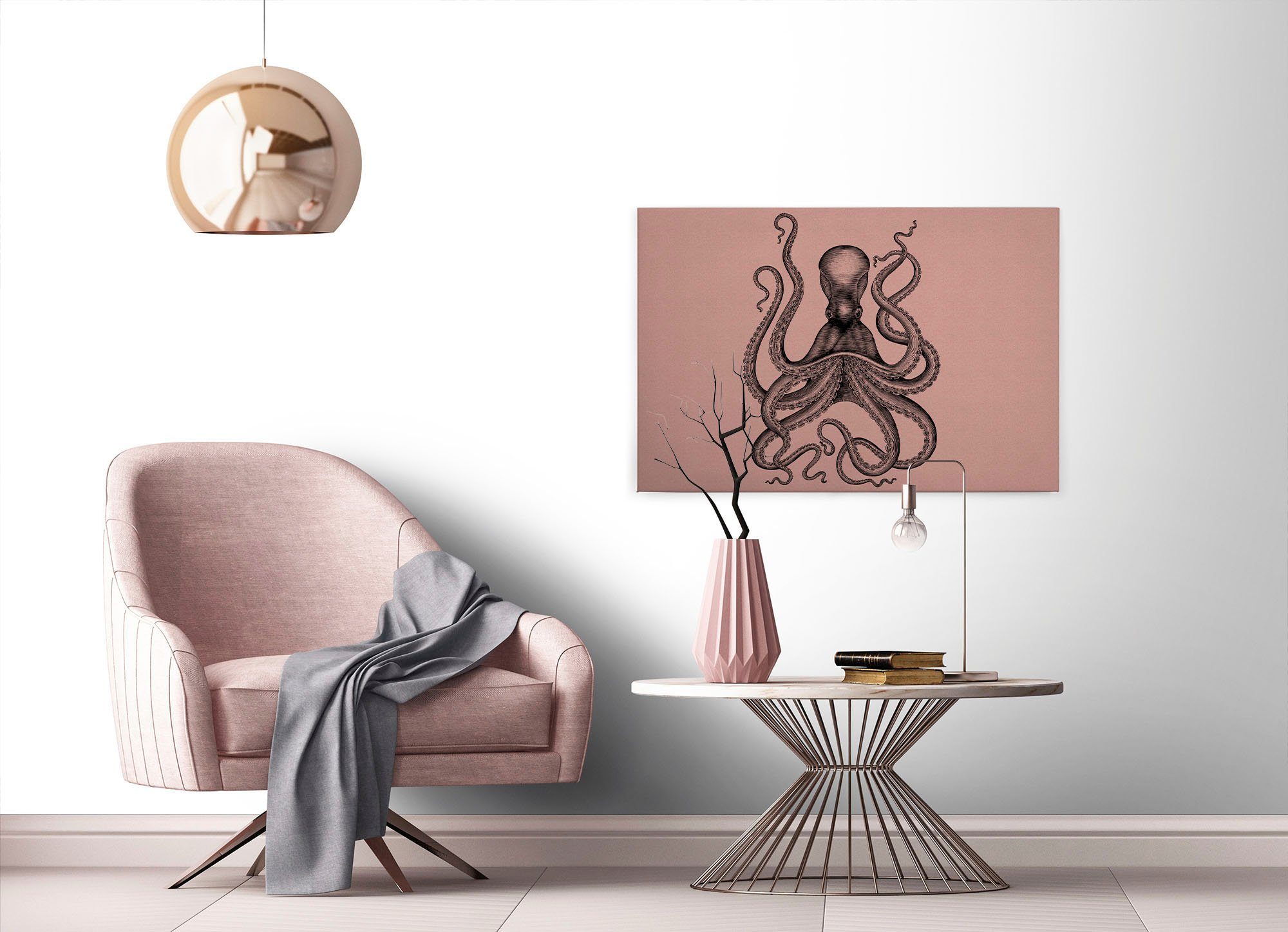A.S. Tiere schwarz Keilrahmen Bild Création Octopus St), grau, rosa, jules, (1 Leinwandbild Krake