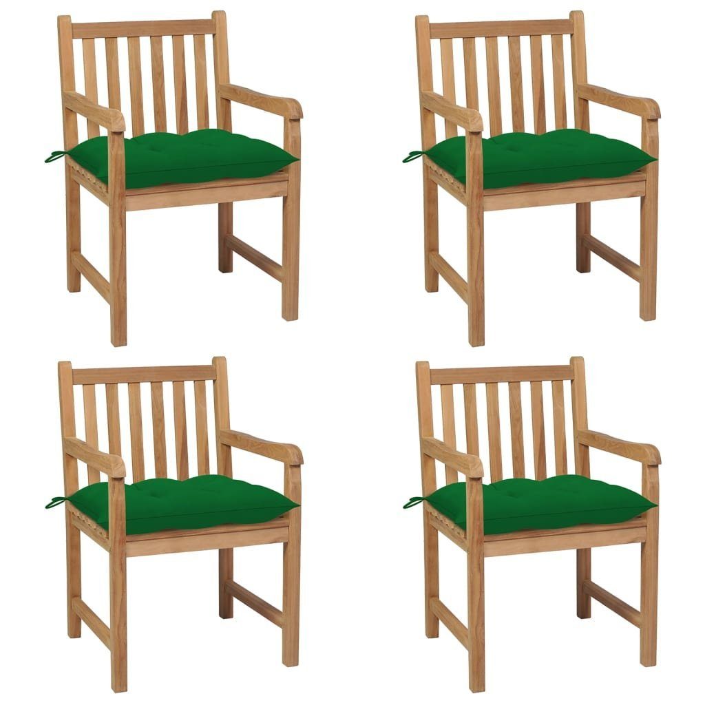 furnicato Gartenstuhl Gartenstühle 4 Stk. mit Grünen Kissen Massivholz Teak | Stühle