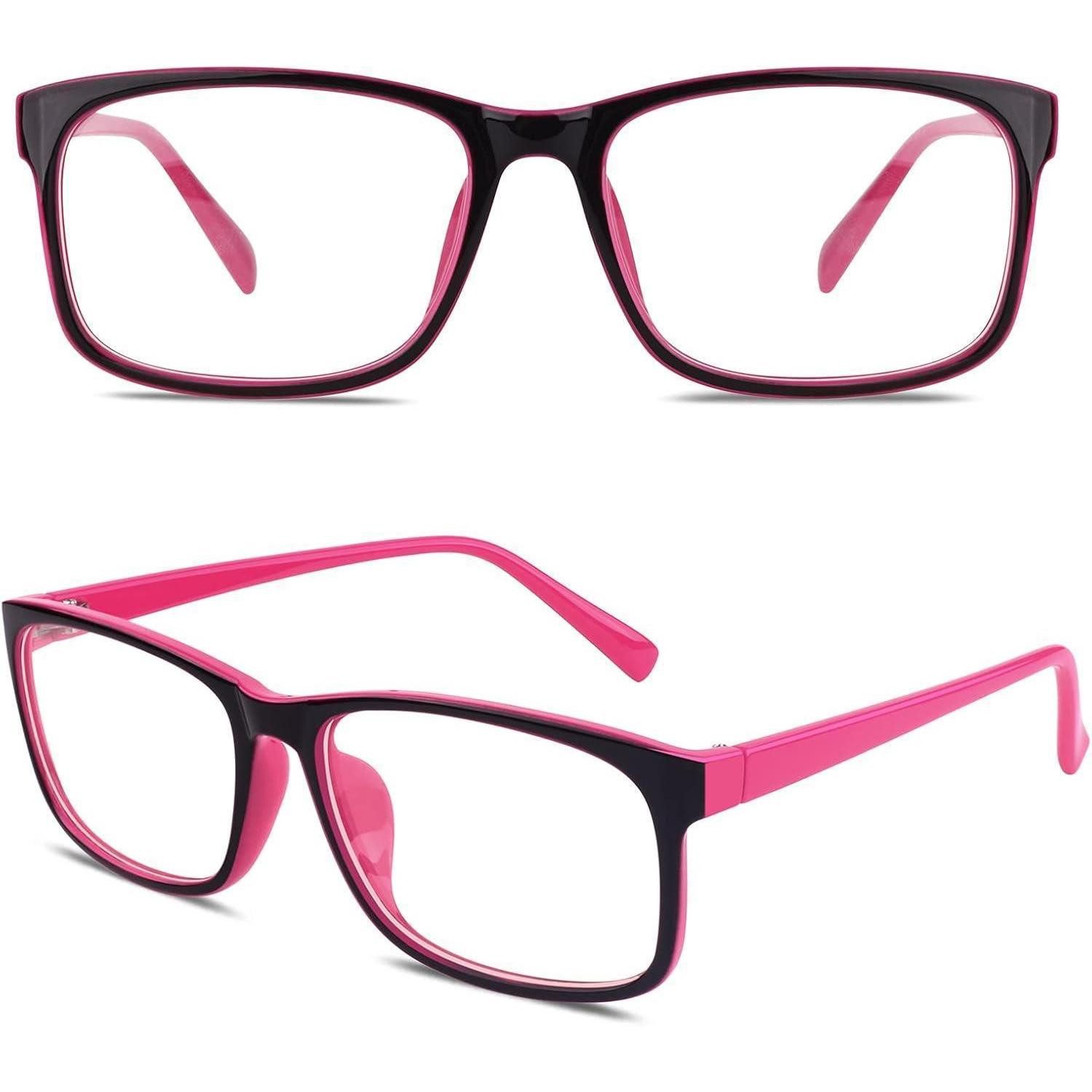 LuxusKollektion Brillengestell Brille Vintage Nerd Horn Fensterglas UV400 Damen Herren A Schwarz Rosa