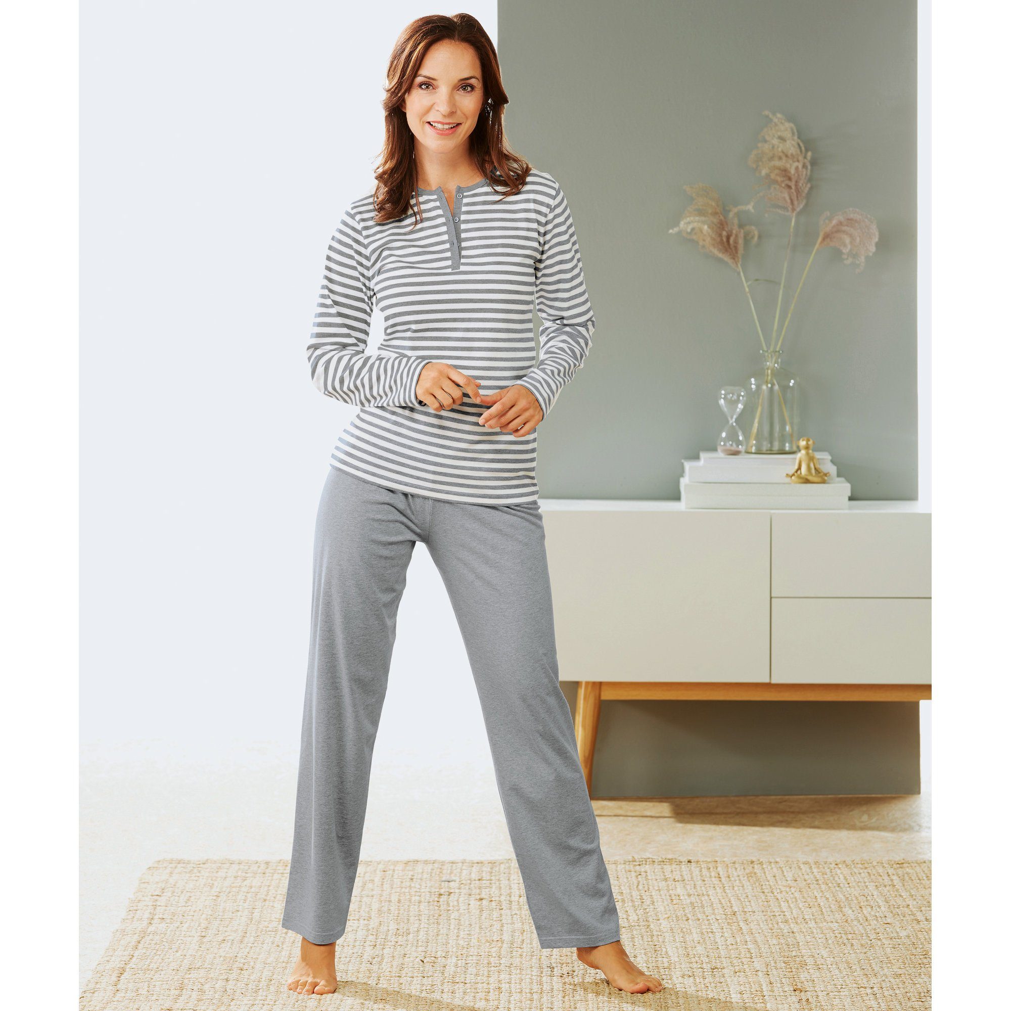 Erwin Müller Pyjama Damen-Schlafanzug Single-Jersey Streifen – Bild 2 von 4