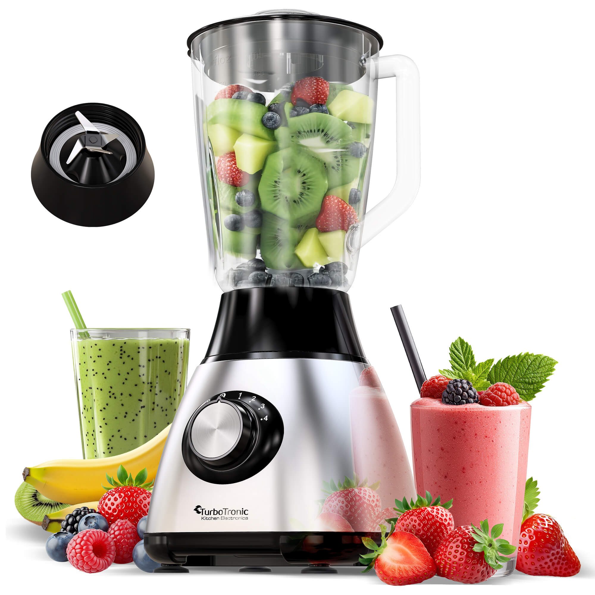 TurboTronic by Z-Line Standmixer 1,5 L Glasbehälter - Hochleistungsmixer Smoothie Maker Juice Blender, 1200 W, 4 Edelstahlklingen Milchshaker Sauce Eiscreme Pulsfunktion Ice Crusher